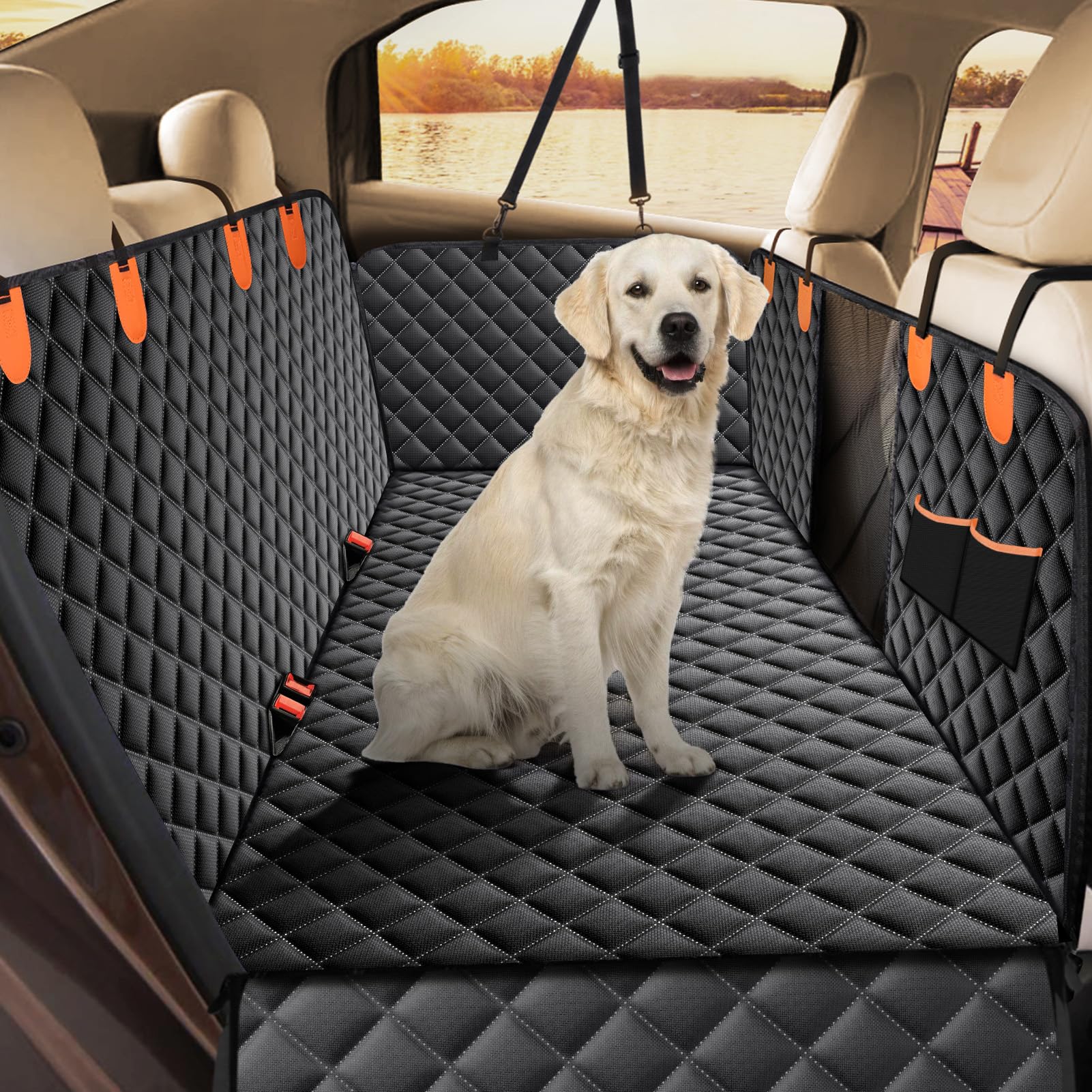 JOEJOY Hundedecke Auto Rückbank,Auto Hundedecke Rücksitz Wasserdicht & Kratzfest,Hundeschutz Auto Rückbank mit Seitenschutz und Sichtfenster Autoschondecke Hund Rücksitz,135 x 144 cm Schwarz von JOEJOY