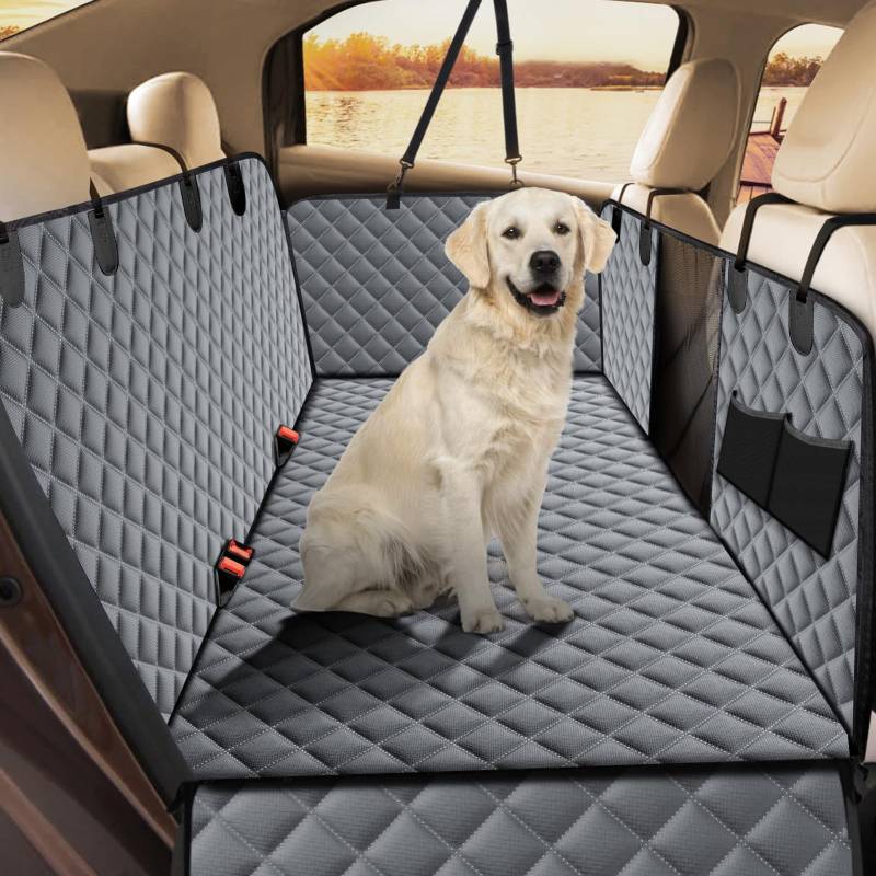 JOEJOY Hundedecke Auto Rückbank,Hundeschutz Auto Rückbank Wasserdicht & Kratzfest, Auto Hundedecke Rücksitz mit Seitenschutz und Sichtfenster Autoschondecke Hund Rücksitz,135 x 144 cm Grau von JOEJOY