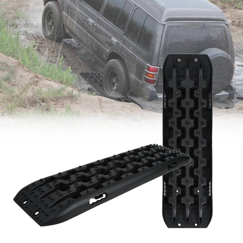 JOIEYOU 2 Stücke Sandbleche Offroad Gripmatte Anfahrhilfe Recovery Board Tracks Mats Traktionsmatte für Schnee Schlamm Sand PKW LKW Wohnmobil Geländewagen Reifenleiter Schwarz 105x29x7cm von JOIEYOU