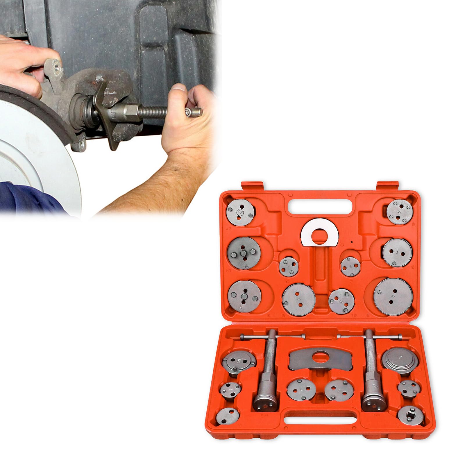 JOIEYOU 22tlg Bremskolbenrücksteller Set Bremsenrücksteller mit Koffer Bremssattel Kolben Wind Zurück Tool Kit Universal Instandsetzung KFZ-Werkzeug von JOIEYOU