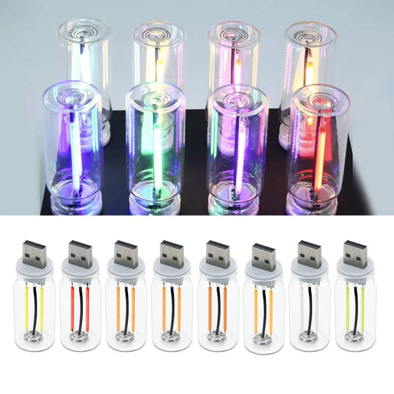 8 Stück USB Auto LED Innenbeleuchtung, Kreative Glasflasche USB Lampe, Retro-inspirierte Innenstimmungslampen, Plug-in-USB-Auto-Nachtlampen, Umgebungsbeleuchtung für Auto von JOJOCY