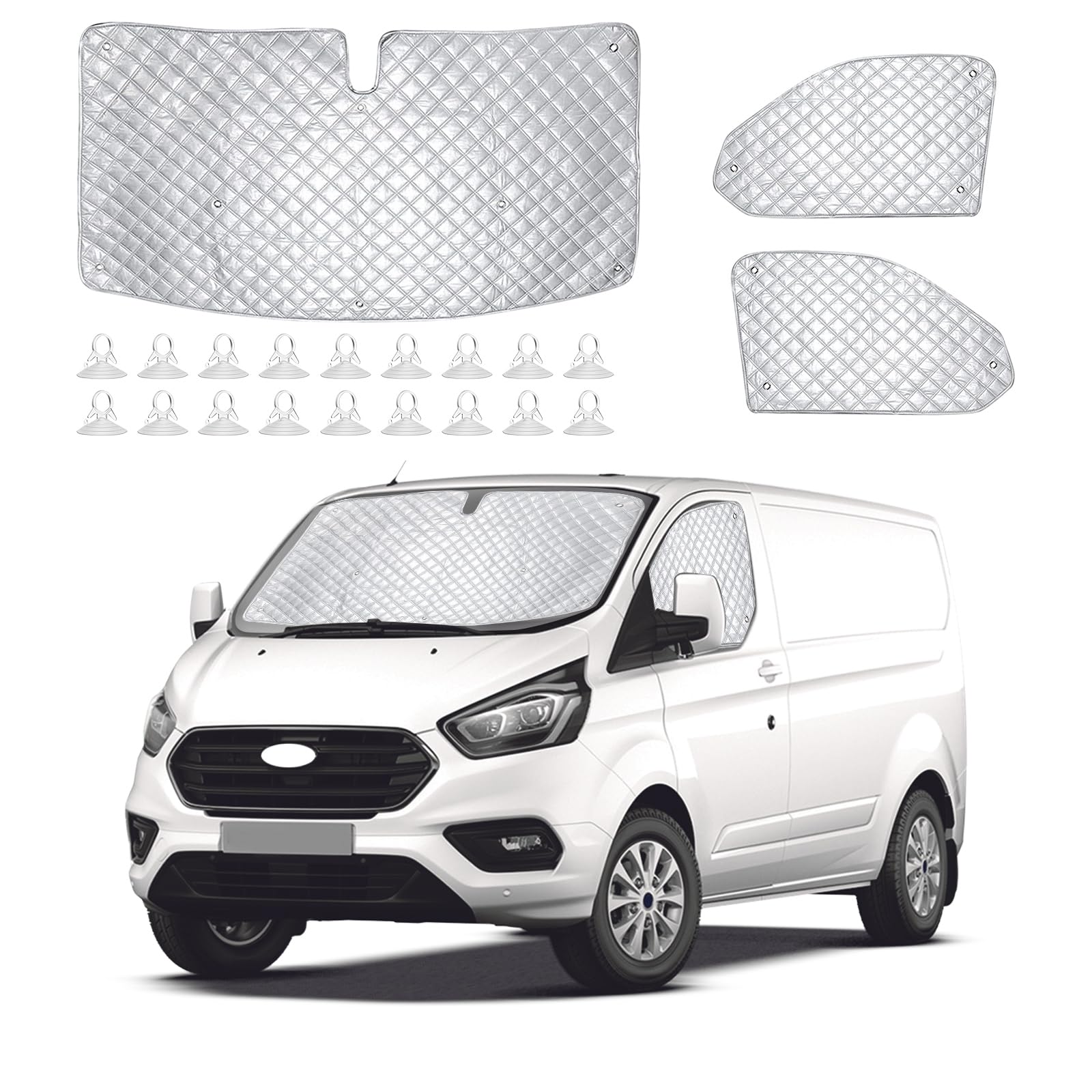 Interne Thermomatte für Ford Transit Custom, 3 Stück Sonnenschutz Windschutzscheibe Sonnenschutz Isolierter Vordersitz Seiten-Sonnenschutz Front- & Seitenfenster Sonnenschutz mit 18 Saugnäpfen von JOJOCY