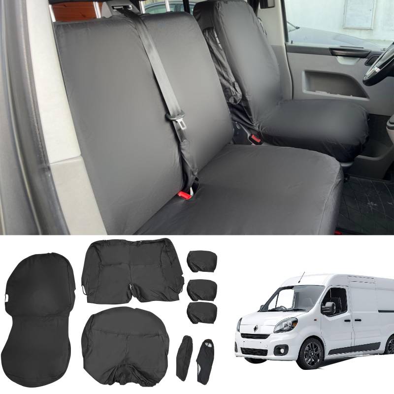 JOJOCY 8-teiliges Sitzbezug-Set für VW Transporter T5 2003–2022, 600D wasserdichte, maßgeschneiderte Van-Sitzbezüge mit Baumwolle für Fahrer- und Doppel-Beifahrersitz von JOJOCY