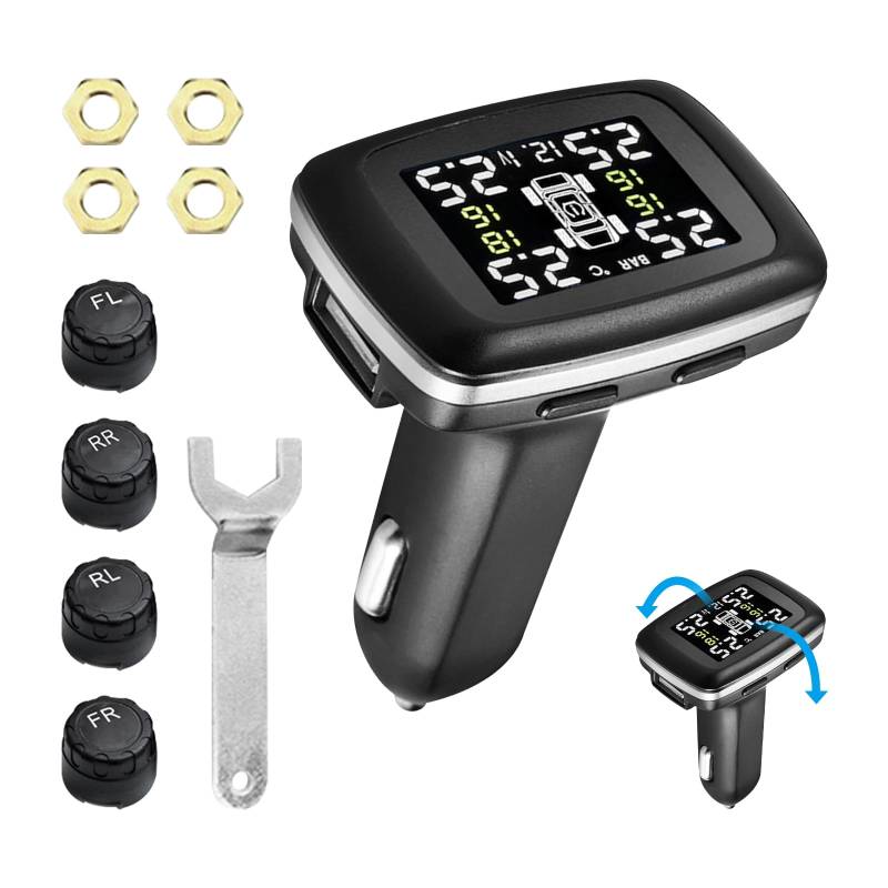 JOJOCY Reifendruckkontrollsystem TPMS mit 4 Wasserdichten externen Sensoren, automatischer Alarm, Echtzeitanzeige, Temperaturdruck für Wohnmobil, SUV, MPV, LKW, Limousine (0–50 Psi) (TPMS) von JOJOCY