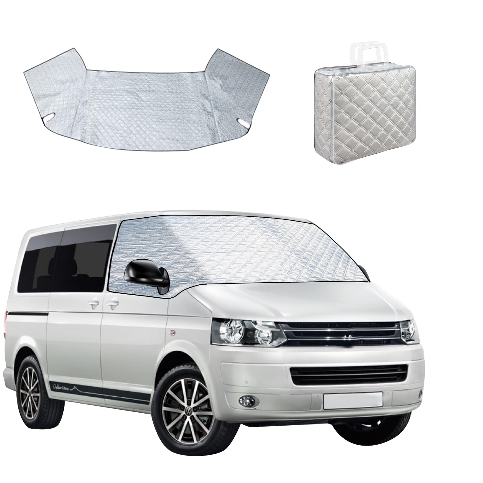 Scheibenabdeckung für VW T5 2003-2015, Frontscheibe Sonnenschutz Anti-UV/Frost/Eisfensterabdeckung, Auto Thermomatten Windschutzscheiben-Wickelabdeckung für VW T5 (VW T5 2003-2015) von JOJOCY