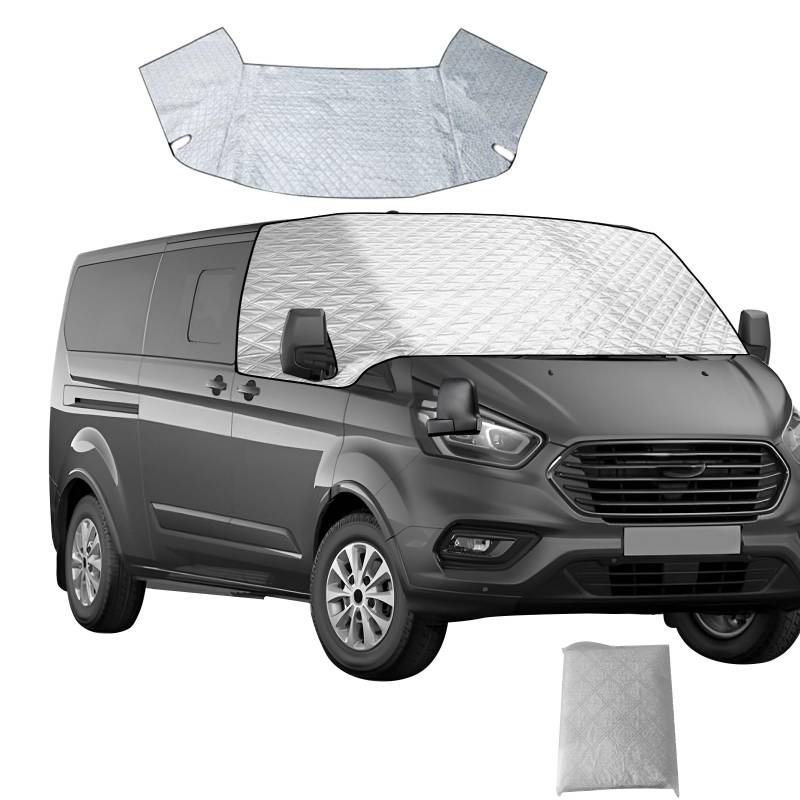 Verdickte Windschutzscheibenabdeckung für Ford Transit Custom 2012–2022, Windschutzscheibenabdeckung, Frostschutz, Eisstaub, Frontabdeckung, Sonnenschutz für Ford Transit Custom 2012–2022 (Silber) von JOJOCY