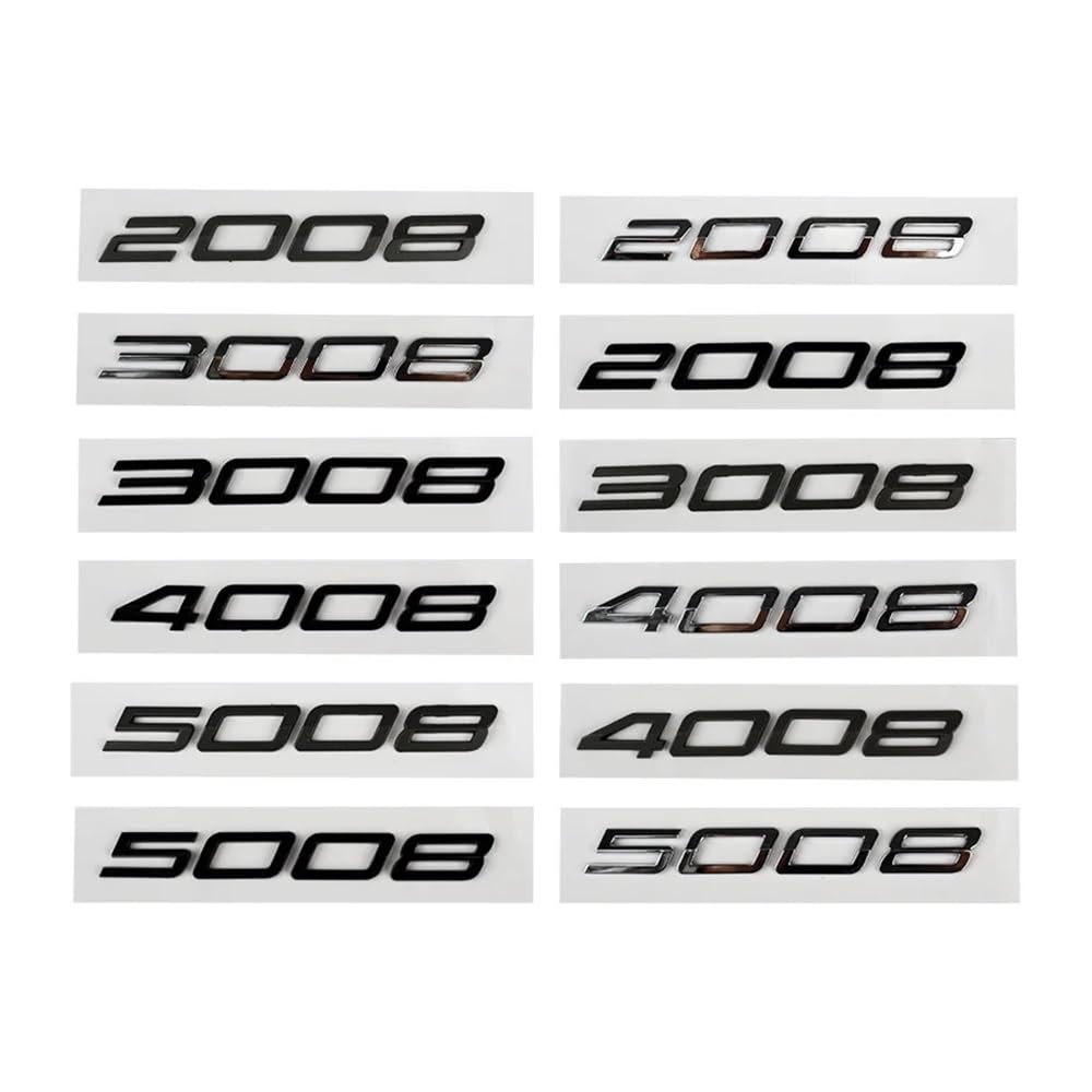 Auto ABS Heckkoffer Wörter Buchstaben Logo Abzeichen Emblem Aufkleber Aufkleber für 2008 3008 4008 5008 2023 2024 2025 Zubehör (Silber, 5008) von JOJTETTY