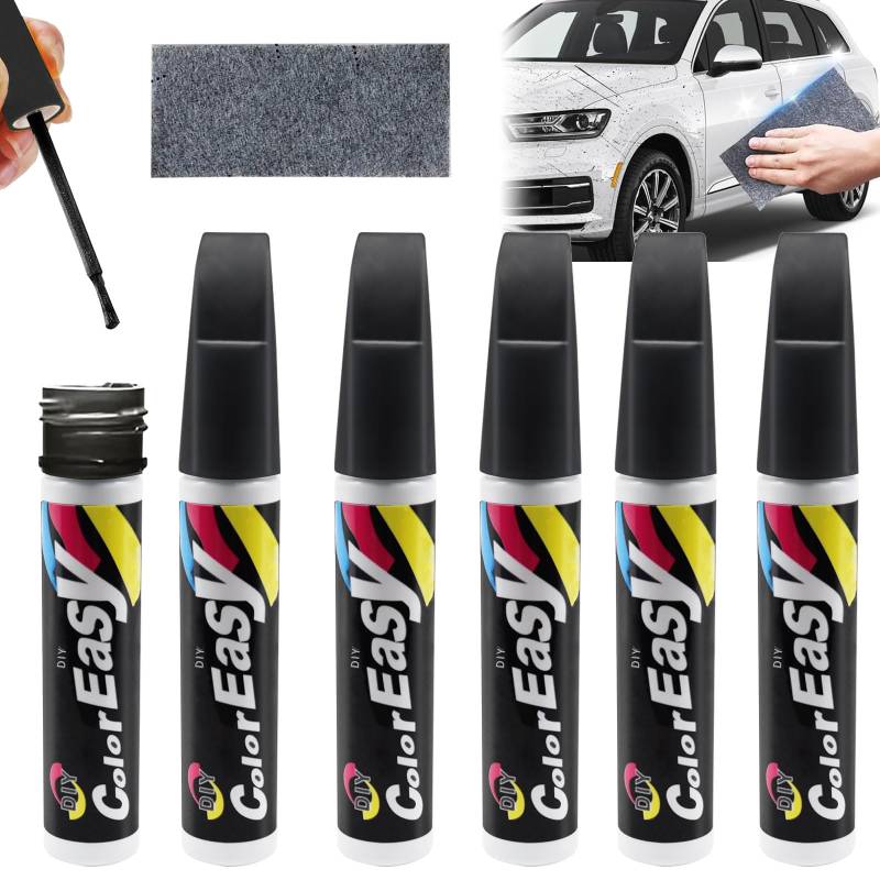 JOKILY 6 Stück Lackstift Auto Schwarz, Auto Lackstift, 10ml Auto Reparatur Lack Auto Pinsel, Auto Kratzer Reparatur Stift, Lackreparaturstift für Auto Kratzer Reparatur von JOKILY