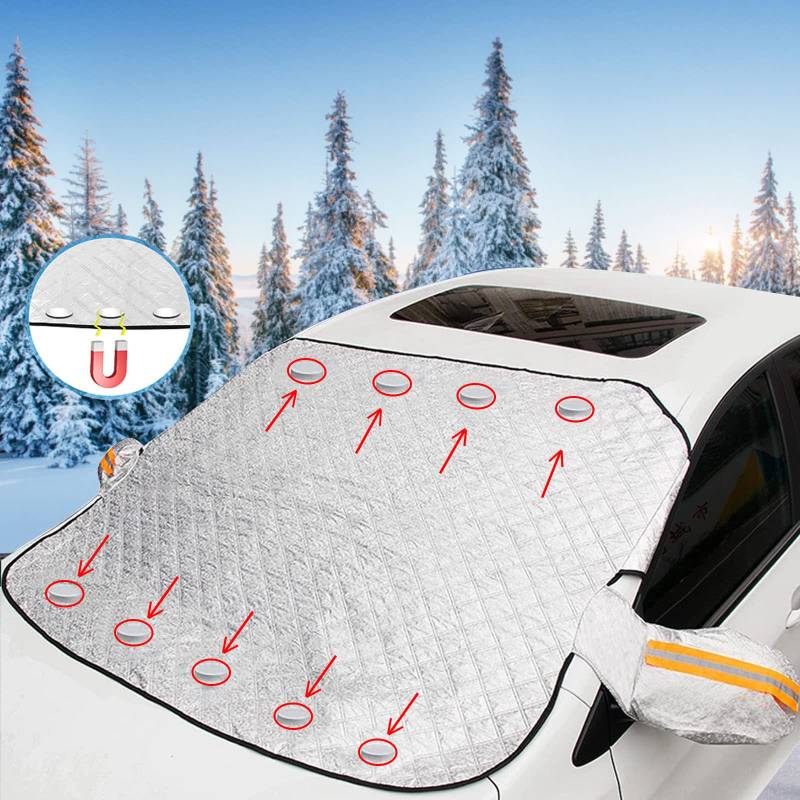 Frontscheibenabdeckung, 145×113cm Frostschutz Auto Frontscheibe Winter, Autoabdeckung Winter,Sonnenschutz Auto Frontscheibe, Windschutzscheibenabdeckung Faltbar Gegen Sonne, Staub, EIS, Schnee, Frost von JOKILY