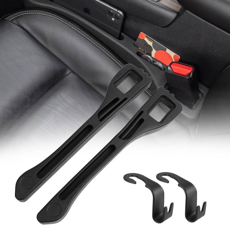 JOLIGAEA 2 Stück Autositz Lückenfüller, Car Seat Gap Filler mit 2 Häkchen, Auto Sitzlückenfüller aus Kunstleder, Auto Innenraum Zubehör,Universal Autositz Gap Stopper für die Meisten Modelle von Autos von JOLIGAEA