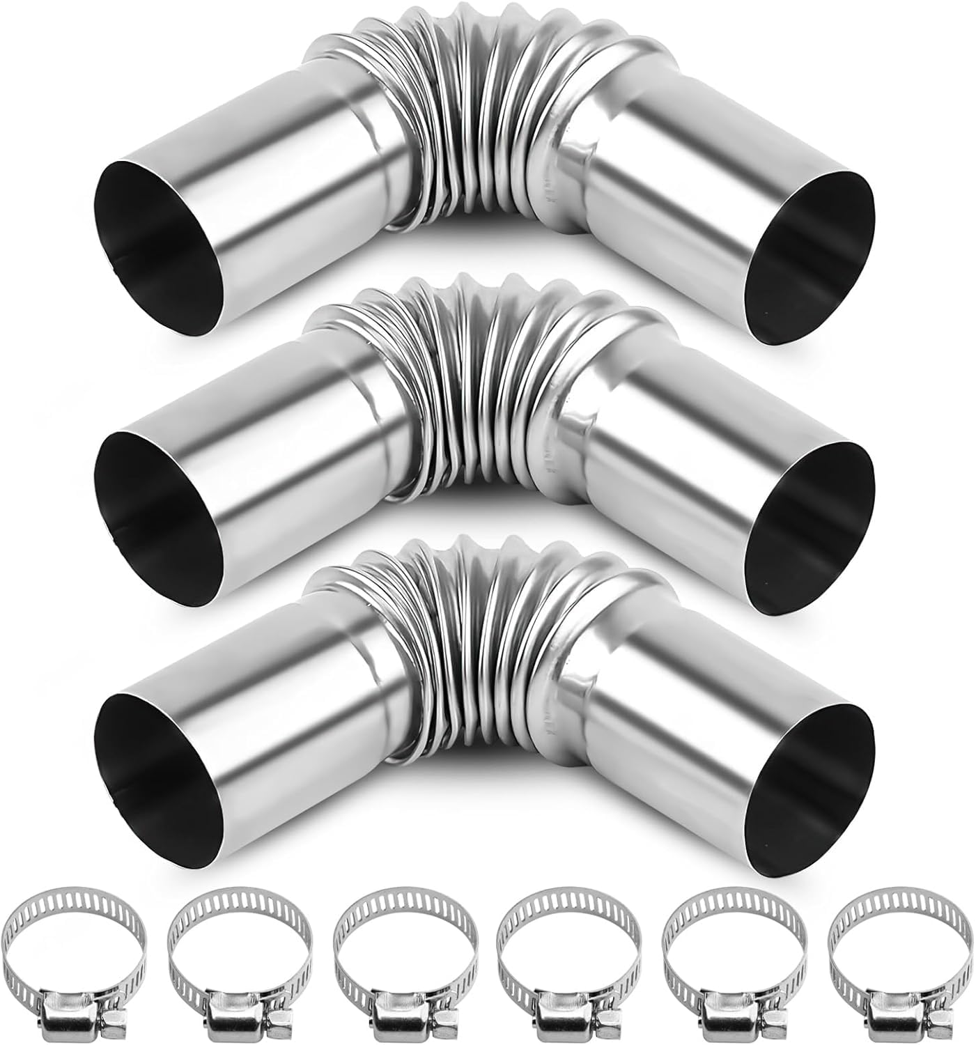 JOLIGAEA 3 Stück 25MM Edelstahl Abgasrohr Winkelverbinder, Dieselgasentlüftungsschlauch Edelstahl Standheizung, mit 6 Edelstahlklammern,Abgasrohr Standheizung von JOLIGAEA