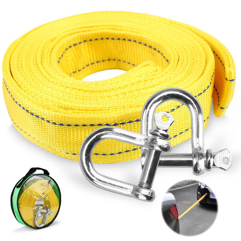 JOLIGAEA Abschleppseil, 5 Meter 5 Tonnen Abschleppseil Auto, Abschleppseil PKW mit 2 Sicherheits-U-Ring-Haken und Aufbewahrungstasche, Polyester Tow Rope Kit für Off-Road Recovery & Abschleppen von JOLIGAEA