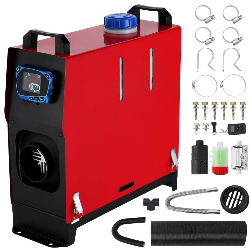 JOLLYTOP 12 V Standheizung Diesel, 8 KW Kraftstoff Autoheizung, 0,16-0,5 L Diesel Lufterhitzer, Luft Dieselheizung mit Fernbedienung, LCD Monitor und Schalldämpfer für Wohnmobil, Boot（Rot） von JOLLYTOP