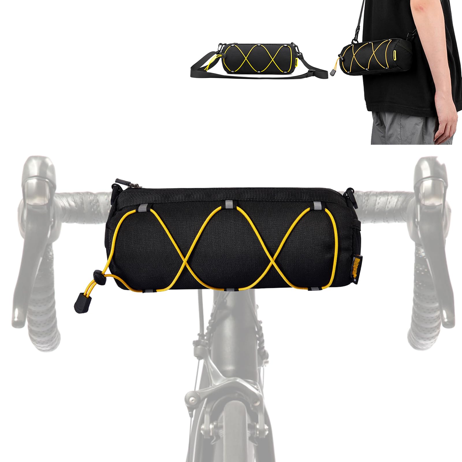 JOLY FANG Lenkertasche Fahrrad, 2 in1 Fahrradtasche Lenker mit Schultergurt - geeignet als Lenkertasche, Umhängetasche (Schwarz) von JOLY FANG