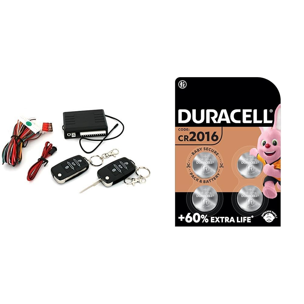 05 Keyless Open, Funkfernbedienung für vorhandene Original-Zentralverriegelung, universal, mit 2 Klappschlüssel + Duracell Specialty 2016 Lithium-Knopfzelle 3 V, 4er-Packung, mit kindersicherer Techn von JOM Car Parts & Car Hifi GmbH