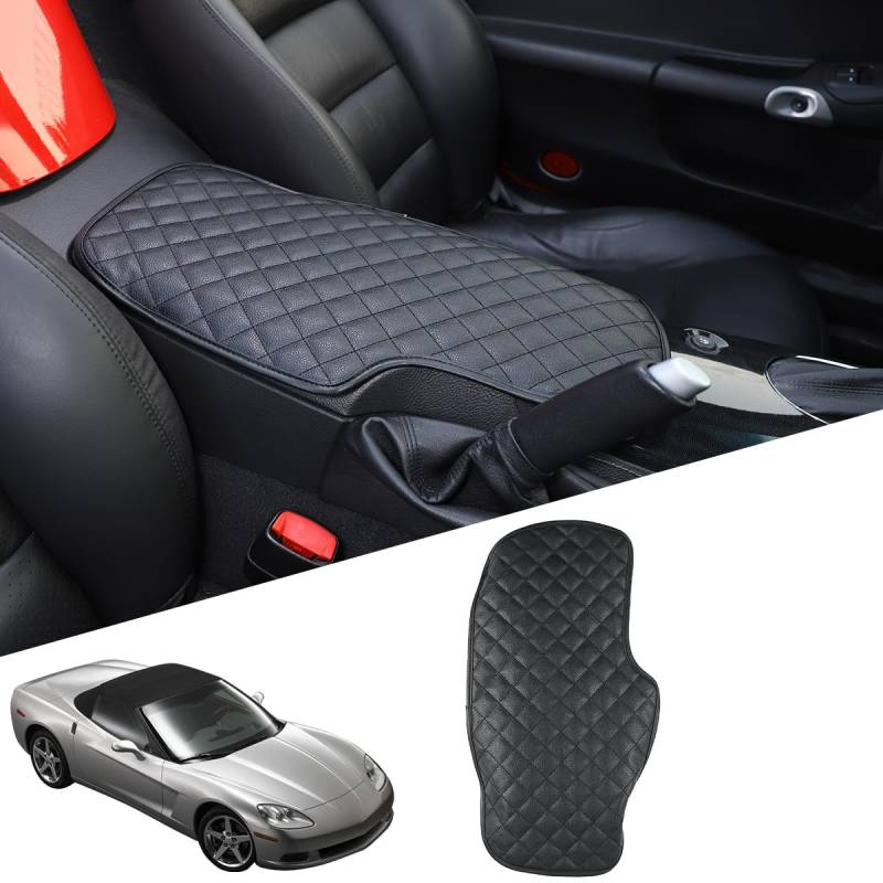 Auto Mittelkonsole Pad für Corvette C6 2005-2013 Auto Armlehne Abdeckung Leder Kissen Wasserdicht Auto Armlehne Sitzbox Schutz Zubehör (Leder) (Schwarz) von JONKOKO