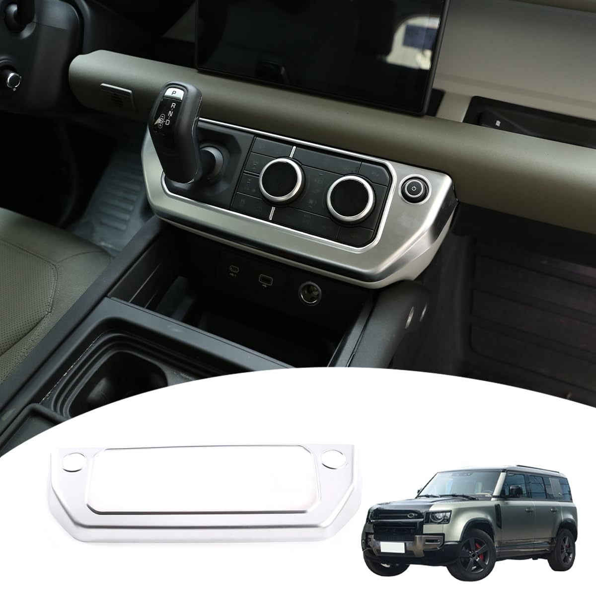 Car Central Control Volume Mode Button Frame Kompatibel mit Defender 90 110 130 2020-2025 Klimaanlage Rahmen Panel Abdeckung Verkleidung Innenraum Zubehör (Silber) von JONKOKO