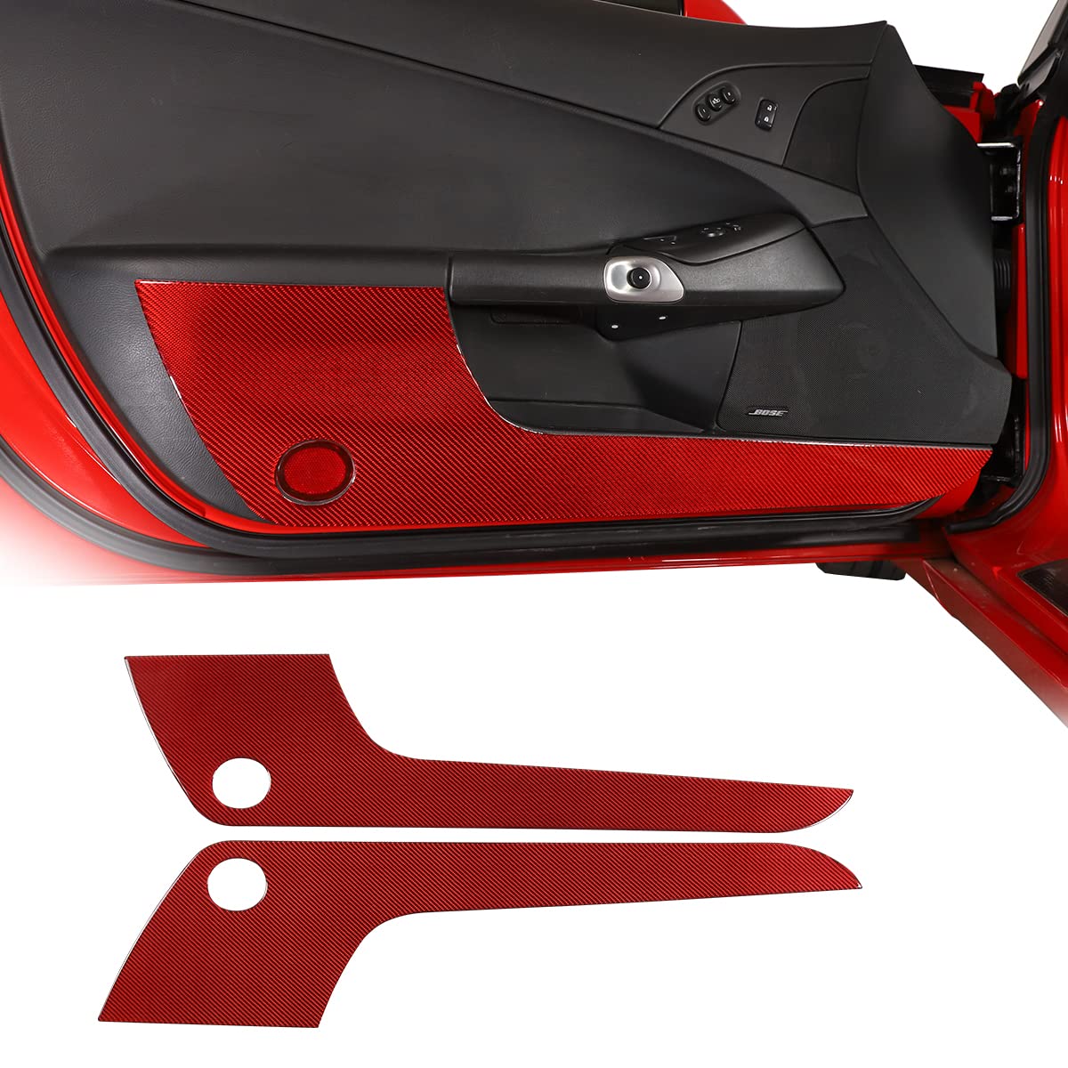 Kohlefaser-Innenraum-Dekoration für Corvette C6 2005–2013 Autotür-Anti-Kick-Panel-Aufkleber Zubehör (rot) von JONKOKO