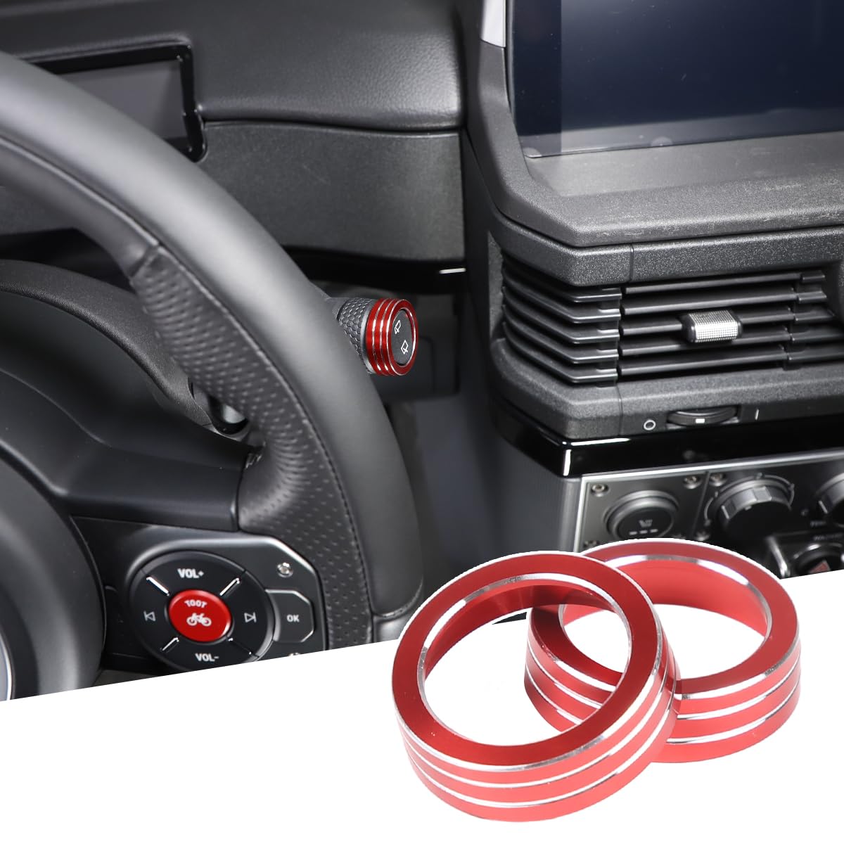 Legierung Auto Scheinwerfer Schalter Knopf Abdeckung Trim Für Ineos Grenadier 2020-2024 Air Vent Lever Cover Wind Outlet Knob Dekoration Trims (Rot, Scheinwerfer Schalter Knopf Abdeckung) von JONKOKO