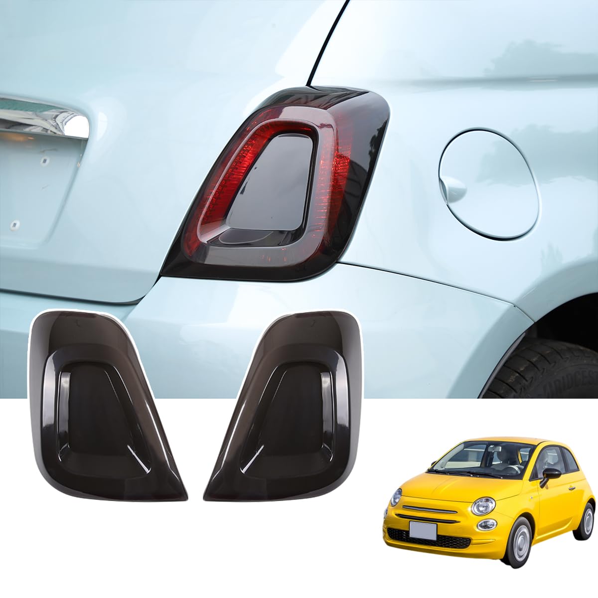 Rücklicht-Set aus ABS, schwarz, kompatibel mit Fiat 500 20116–2024, Auto-Rücklicht-Abdeckung, Zubehör von JONKOKO