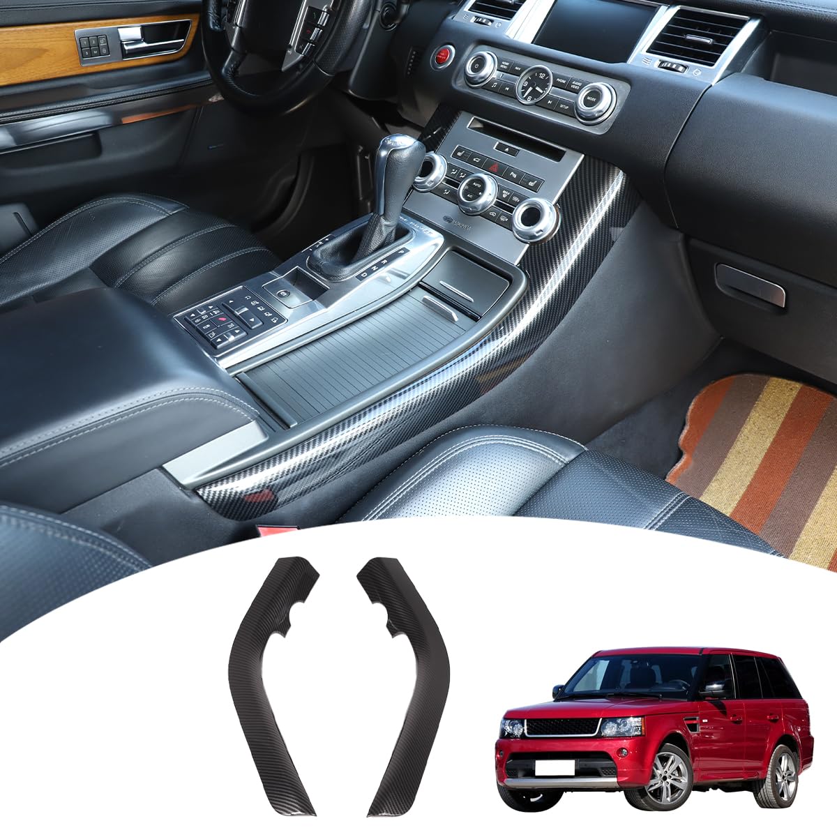 Schaltkonsole Seitenleiste Abdeckung Verkleidung Kompatibel mit RangeRover Sport 2010-2013 Auto Schalttafel Seitenleisten Mittelkonsole Zierstreifen Innenzubehör (Kohlefaser) von JONKOKO