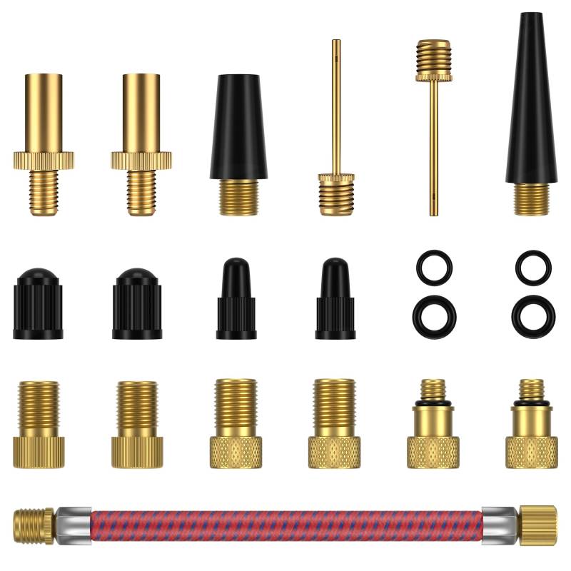 JONMONSM Fahrradventil Adapter Set, Alle Ventiladapter Fahrrad, Autoventil Adapter und französisches Ventil Adapter mit Sortierbox, Luftpumpe Adapter, Ballnadel und Kompressor Ventiladapter von JONMONSM