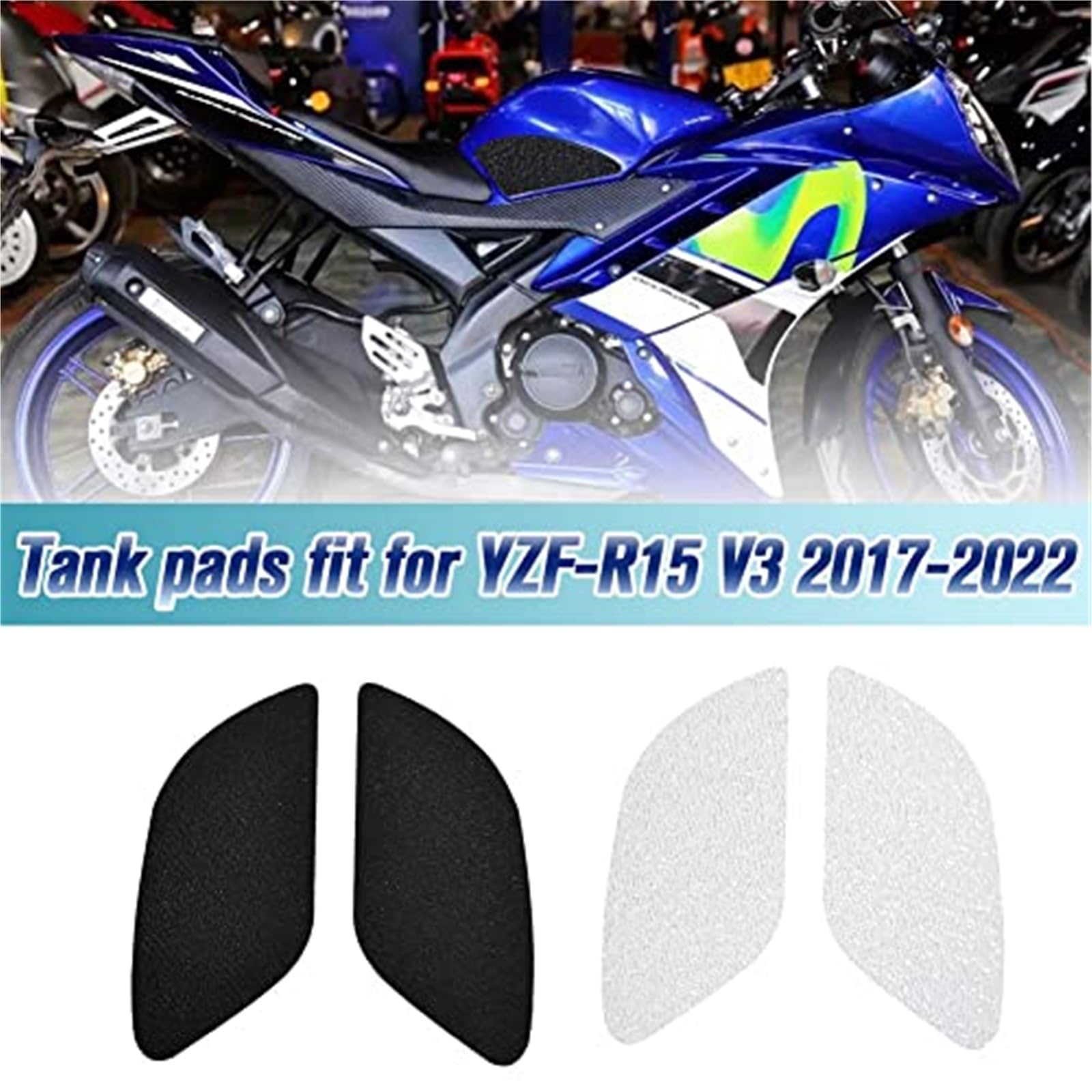 JOVERI, for Ya-ma-ha YZF R15 V3 Motorrad Aufkleber Heizöl Tank Pad Seitenschutz Aufkleber, for YZFR15 V3 YZF-R15 2017 2018 2019 2020 2021 2022 Zubehör Rutschfestes Motorrad-Tankpad(Black Clear with L von JOVERI