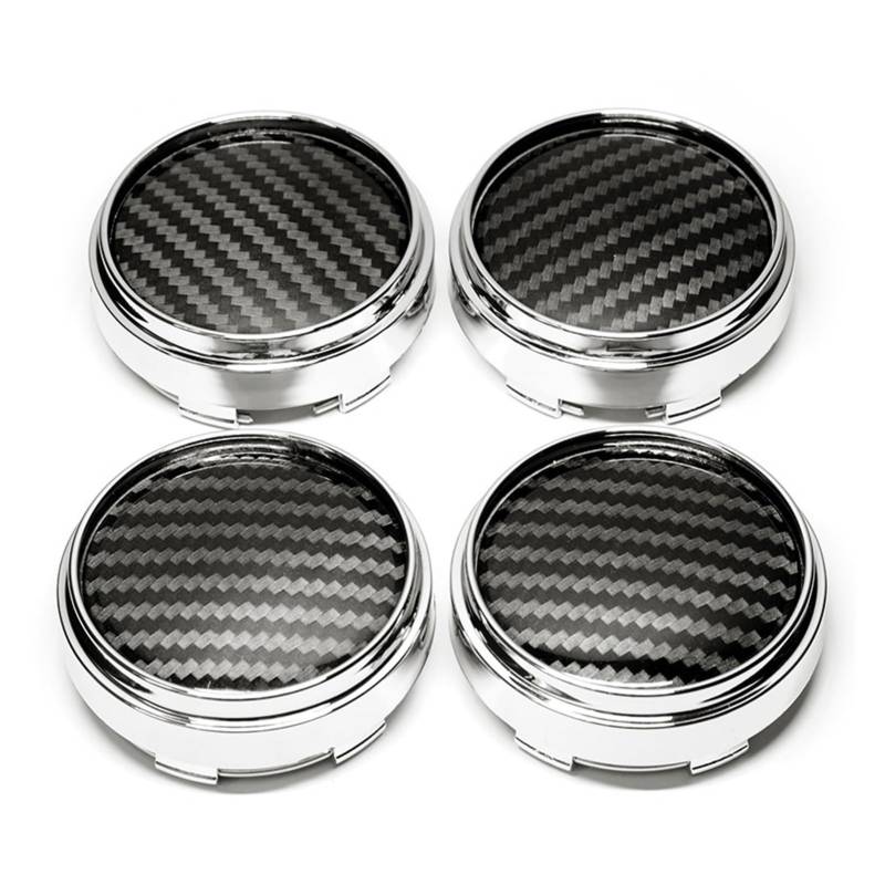 JOVERI 4 Teile/los Mode 66MM Auto Rad Kappen Carbon Fiber Veins Auto Felge Radkappe Emblem Abzeichen Auto Radkappen Staub-Proof Abdeckung Radkappen-Set(Silver Caps) von JOVERI