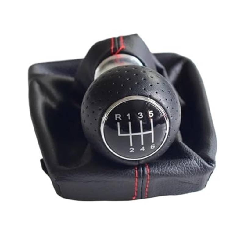 JOVERI 5-/6-Gang-Schaltknaufabdeckung, for A4 8E B6 B7 2000–2008, Handball-Ledermanschette, Autozubehör Auto-Schalthebelabdeckung(Black 6 Speed-Red) von JOVERI