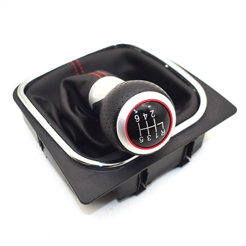 JOVERI Auto Geschwindigkeit Schaltknauf Staubdicht Cove 5or6 PU Leder Schaltknauf Gaitor Abdeckung, for VW, for Golf MK6 2009-2012 Schaltknauf(RED 6 Speed) von JOVERI