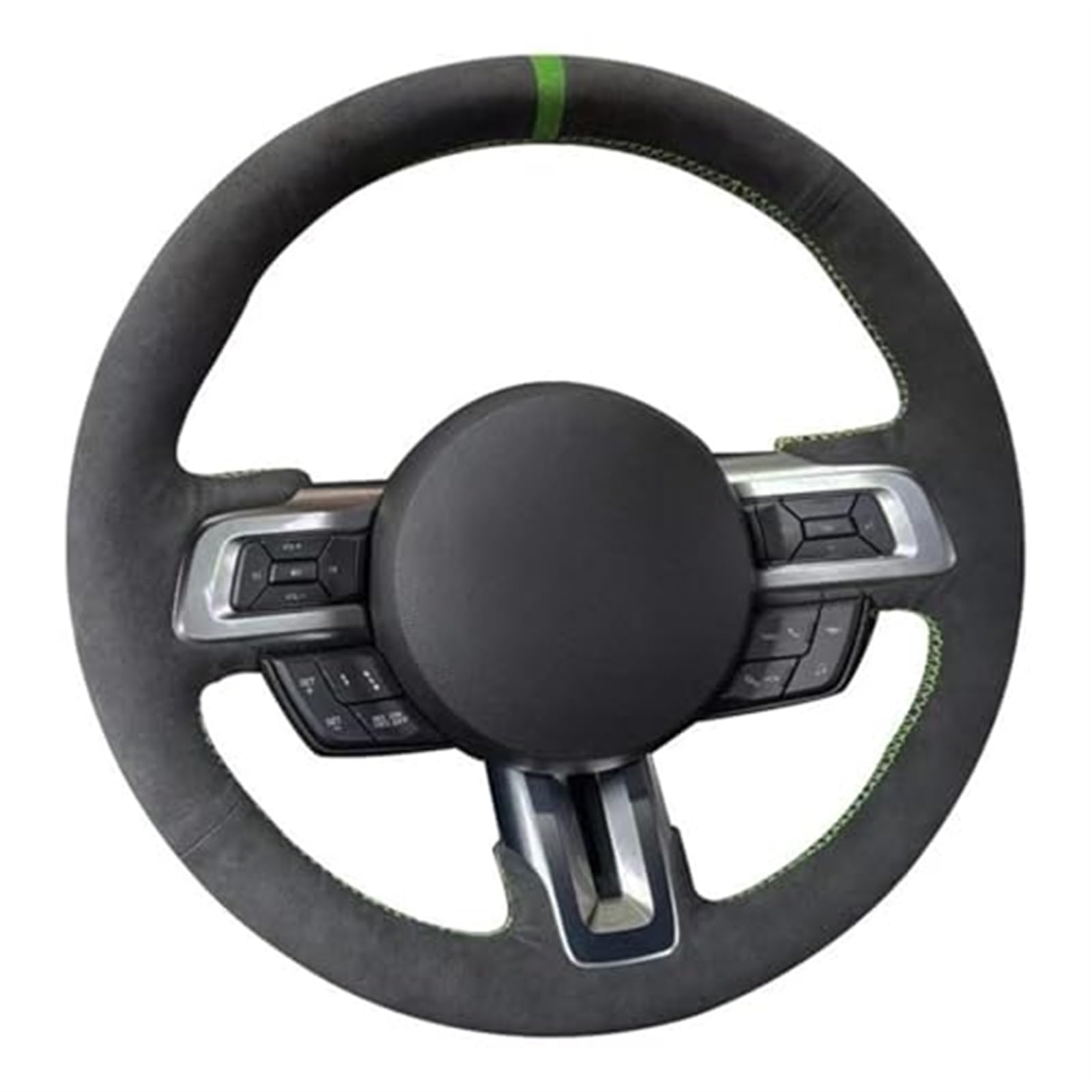 JOVERI Auto-Lenkradabdeckung, for Mustang, for Mustang, for GT 2015 2016 2017 2018 2019, Autozubehör, schwarzes Leder Auto-Lenkradabdeckung(Black Green Thread) von JOVERI