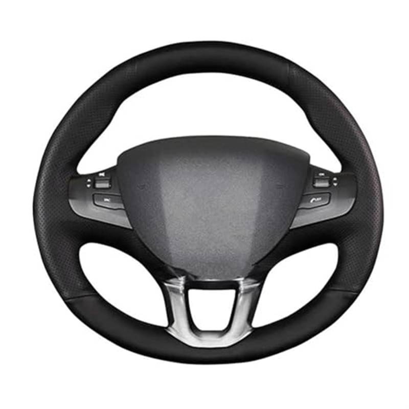 JOVERI Auto-Lenkradbezug, for Peugeot, 208 2011–2019, for Peugeot, 2008 2013–2019, handgenähtes schwarzes PU-Kunstleder Auto-Lenkradabdeckung(Black Black Thread) von JOVERI