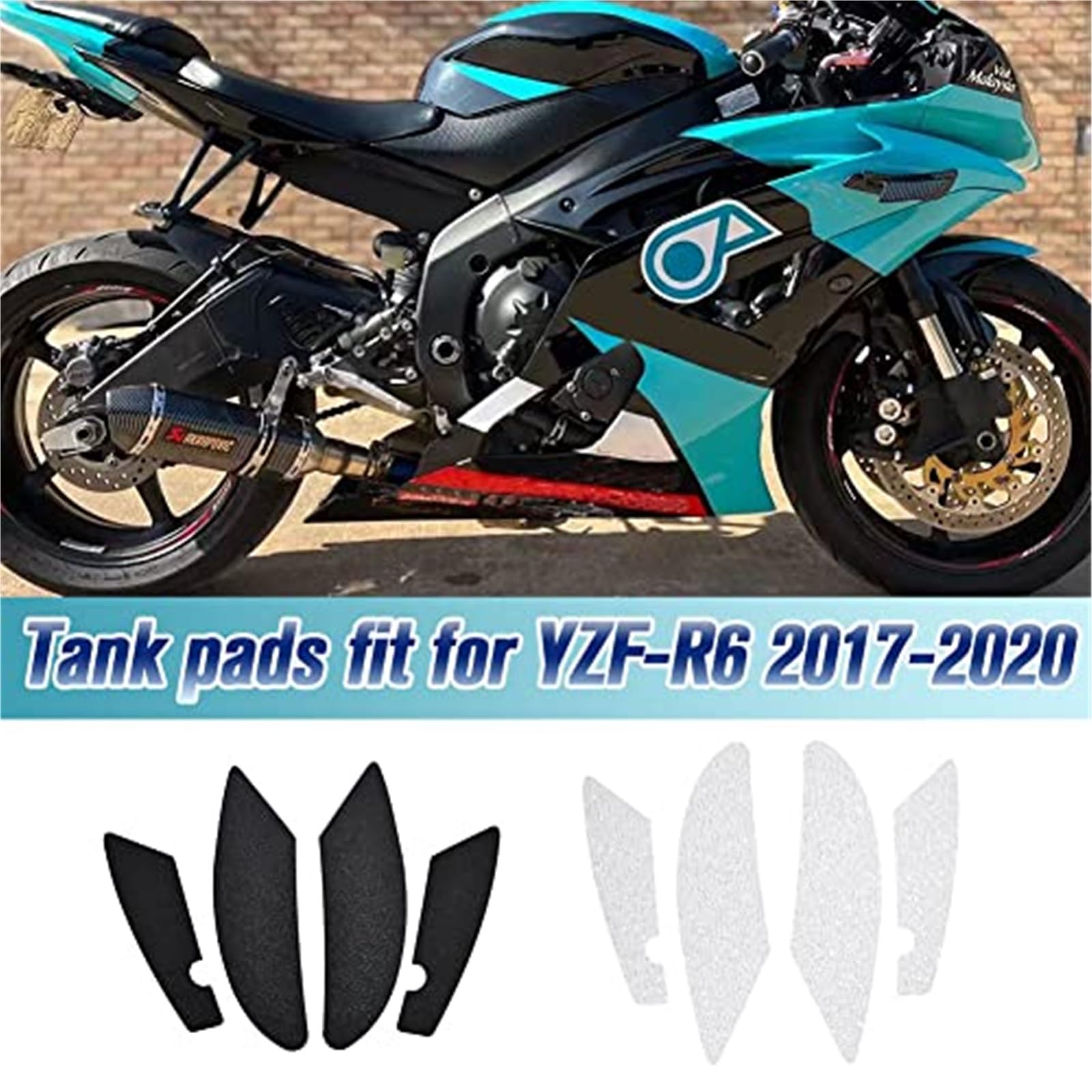 JOVERI Moto Anti-Rutsch-Seiten-Kraftstofftank-Pad-Abdeckung, Schutzaufkleber, Aufkleber, Gas-Knie-Griff, Traktion, kompatibel mit Ya-ma-ha YZF-R6 YZFR6 YZF R6 2017 2018 2019 2020 Rutschfestes Motorrad von JOVERI