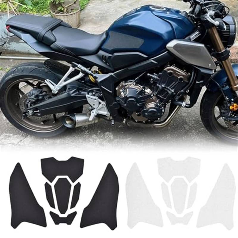 JOVERI Motorrad-Seiten-Kraftstofftank-Pads, Schutzaufkleber, Aufkleber, Gas-Kniegriff-Traktionspad, kompatibel, for CB650R/CBR650R-Zubehör 2019–2024 Rutschfestes Motorrad-Tankpad(Black Clear) von JOVERI