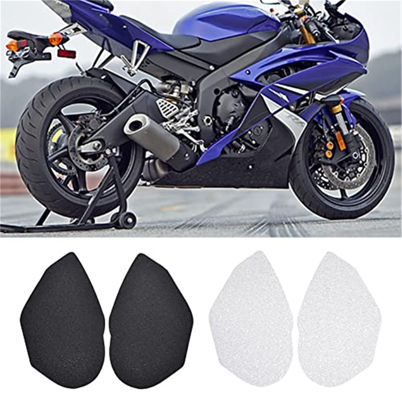 JOVERI PVC-Motorrad-Anti-Rutsch-Tankpads, Aufkleber, seitliche Gas-Kniegriff-Traktionspads, for YZF-R6 YZF R6 YZFR6 1999 2000 2001 2002 Rutschfestes Motorrad-Tankpad(Black with Logo) von JOVERI