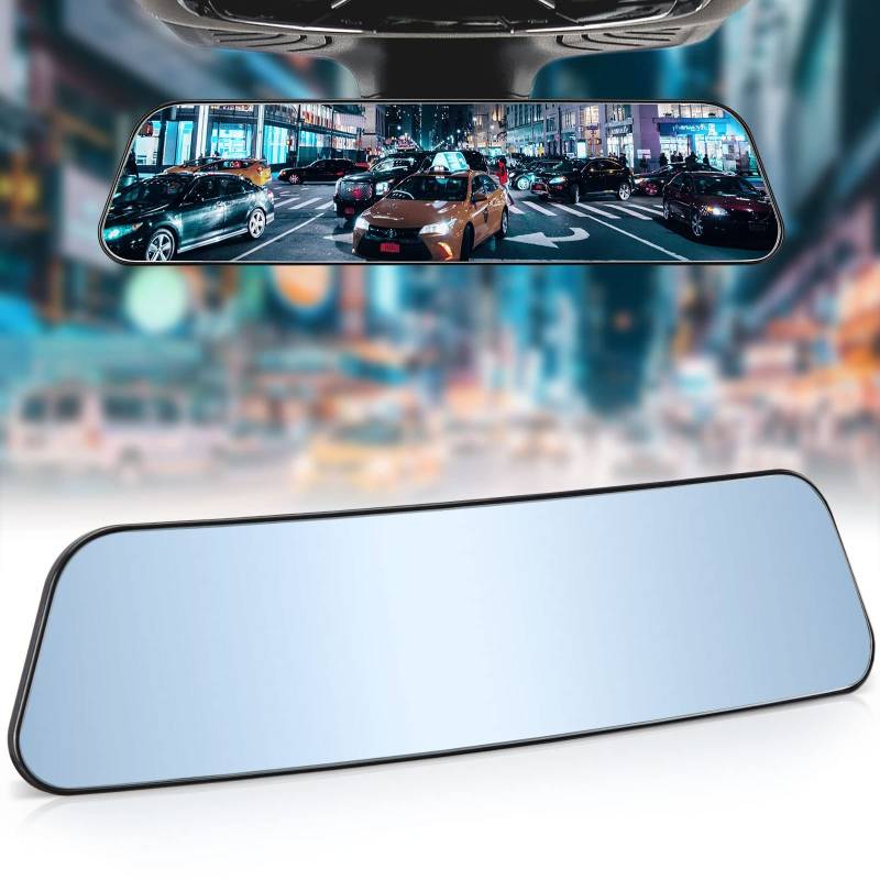 JOYTUTUS Auto Rückspiegel, Universal Auto Panorama Rückspiegel, Blendschutz Auto Innenspiegel zum Aufstecken, Weitwinkel Spiegel für Autos, SUVs, Lkw, Pkw, Blau(300 x 75 mm) von JOYTUTUS