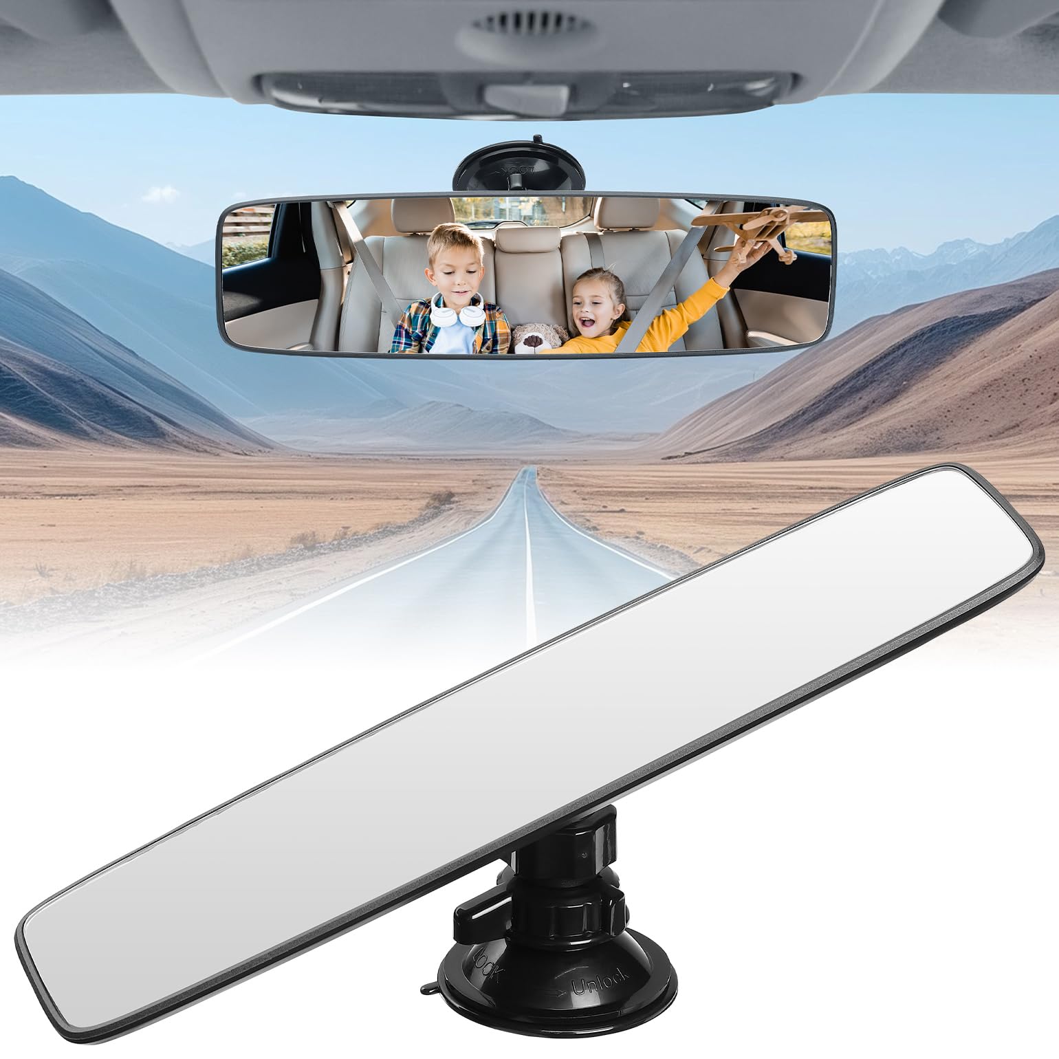 JOYTUTUS Rückspiegel Auto mit Saugnapf, Universal Auto Panorama Rückspiegel, Auto Innenspiegel zum Aufstecken, Autospiegel für Fahrprüfung, Rückspiegel für Auto SUV Trucks(250 x 60 mm) von JOYTUTUS