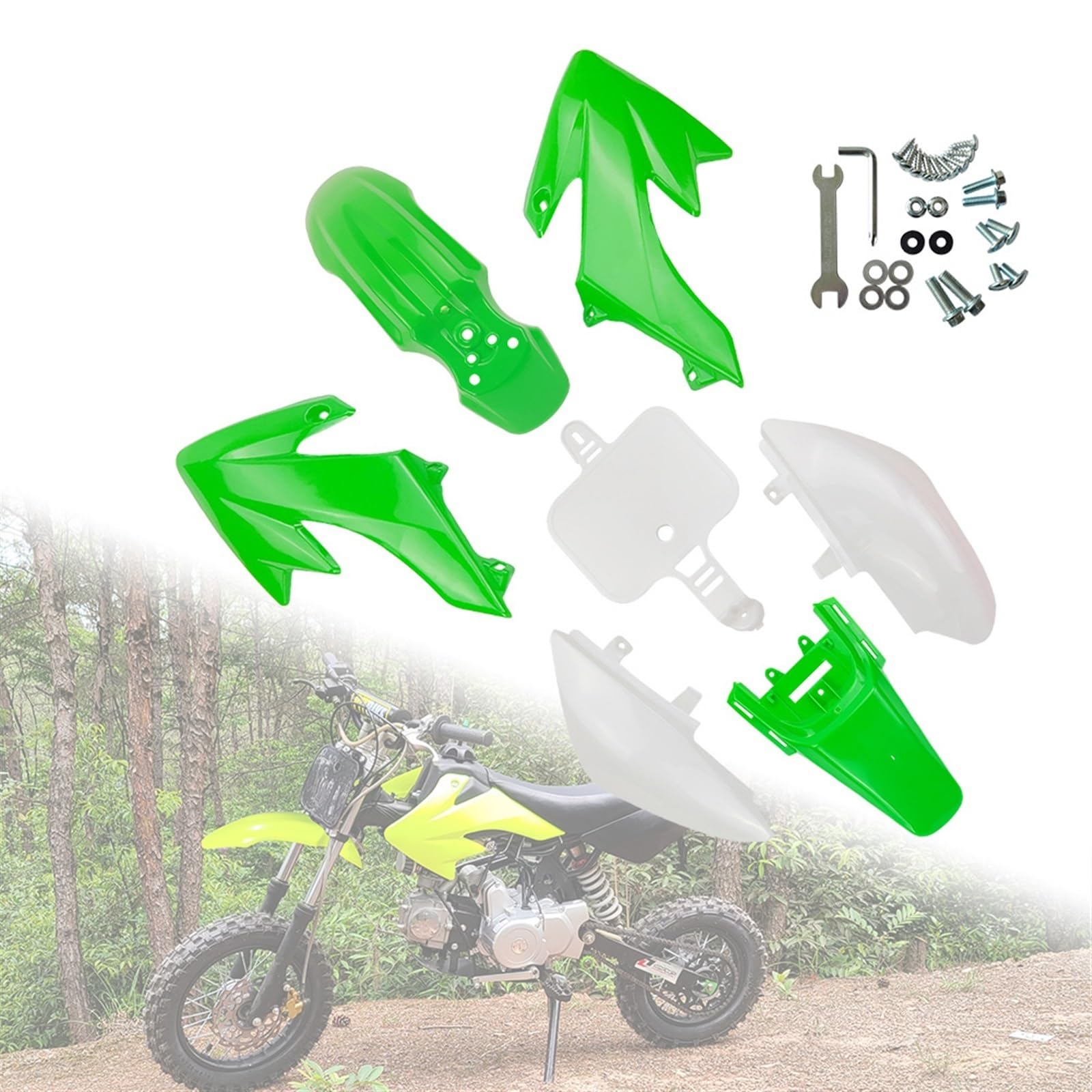 JPLZOM Kunststoff-Verkleidungskörper-Kits passend for CRF50 XR50, CRF 50 Pit Dirt Motor Trail Bike 50cc 70cc 90cc 110cc 125cc 140 Motorradverkleidungs-Kits(Green with White) von JPLZOM