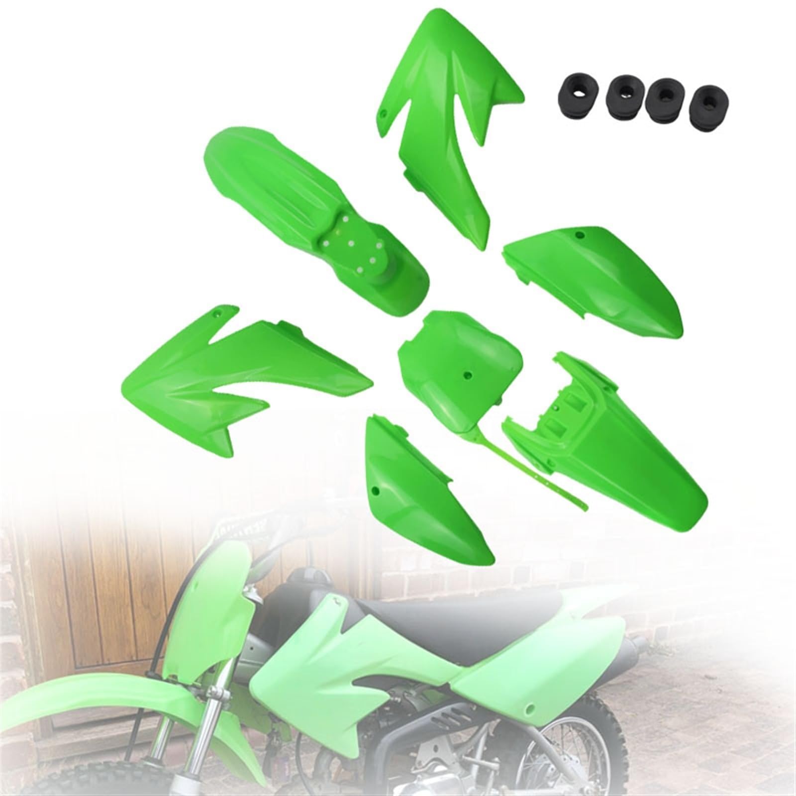 JPLZOM Motorrad Dirt Bike CRF 70 Ganzkörper-Verkleidungsdeckel-Set Kunststoffteile-Kit CRF70 50 90 110 125 140 150CC Motorradverkleidungs-Kits(Green) von JPLZOM