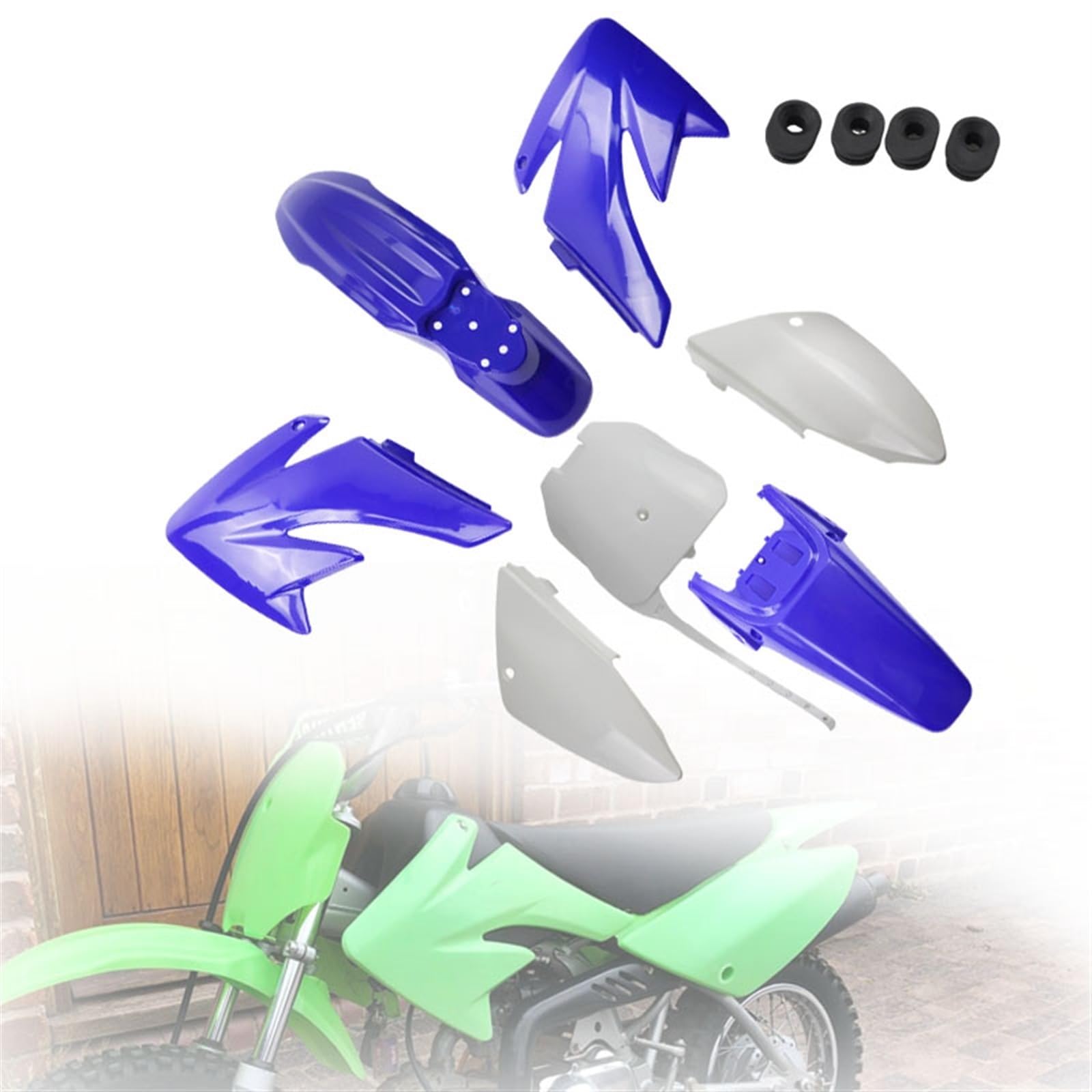 JPLZOM Motorrad Dirt Bike CRF 70 Ganzkörper-Verkleidungsdeckel-Set Kunststoffteile-Kit CRF70 50 90 110 125 140 150CC Motorradverkleidungs-Kits(White Blue) von JPLZOM