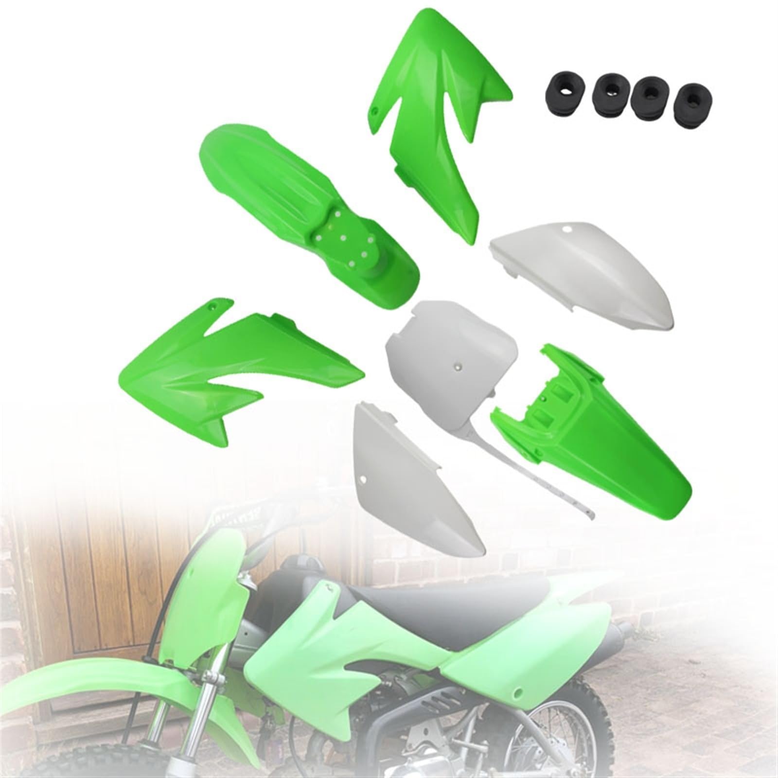 JPLZOM Motorrad Dirt Bike CRF 70 Ganzkörper-Verkleidungsdeckel-Set Kunststoffteile-Kit CRF70 50 90 110 125 140 150CC Motorradverkleidungs-Kits(White Green) von JPLZOM