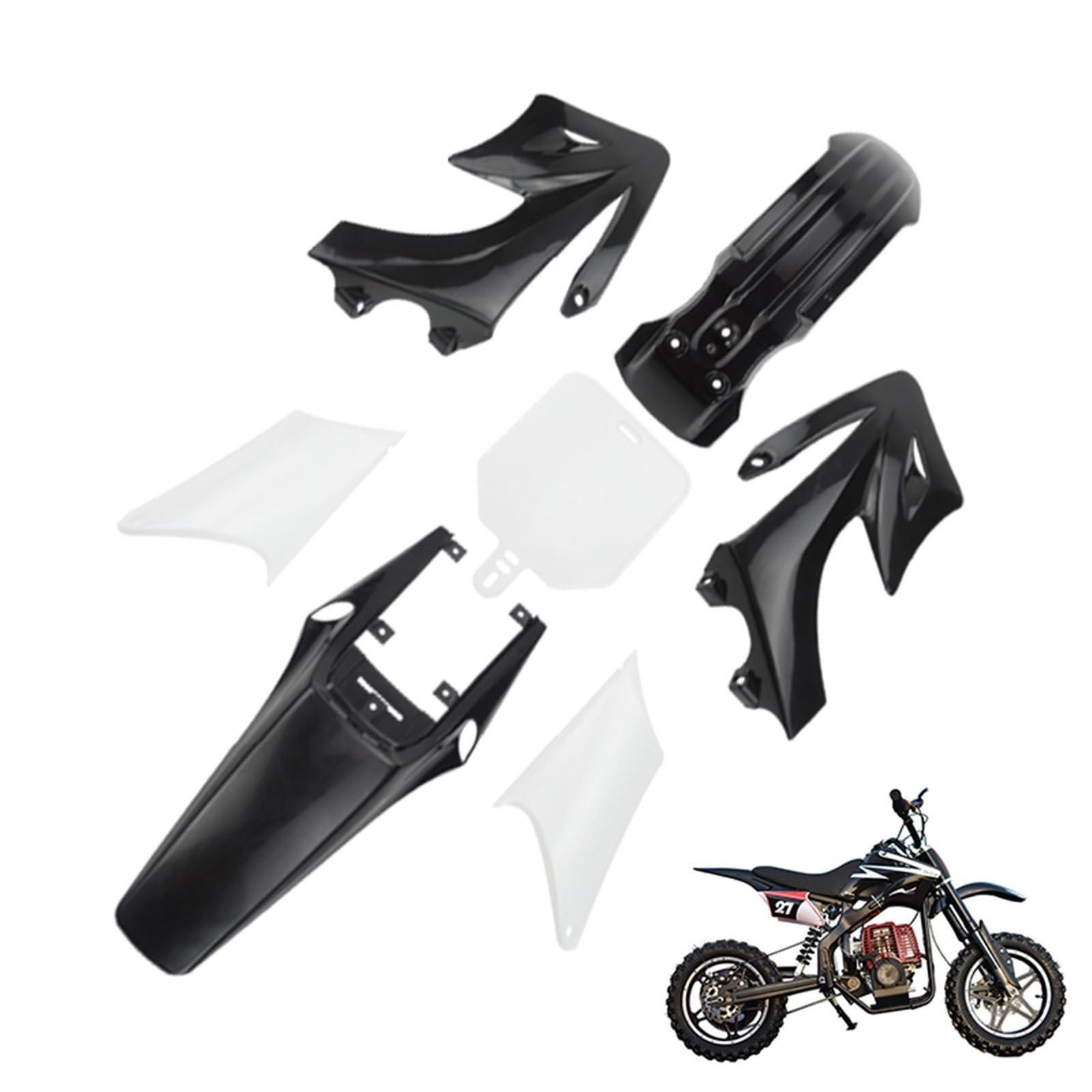 JPLZOM Off Road Motorrad Kunststoff Verkleidung Body Kits Dirt Bike Mud Set, for Apollo, Orion 110CC 125CC 150CC Zubehör Motorradverkleidungs-Kits(Black) von JPLZOM