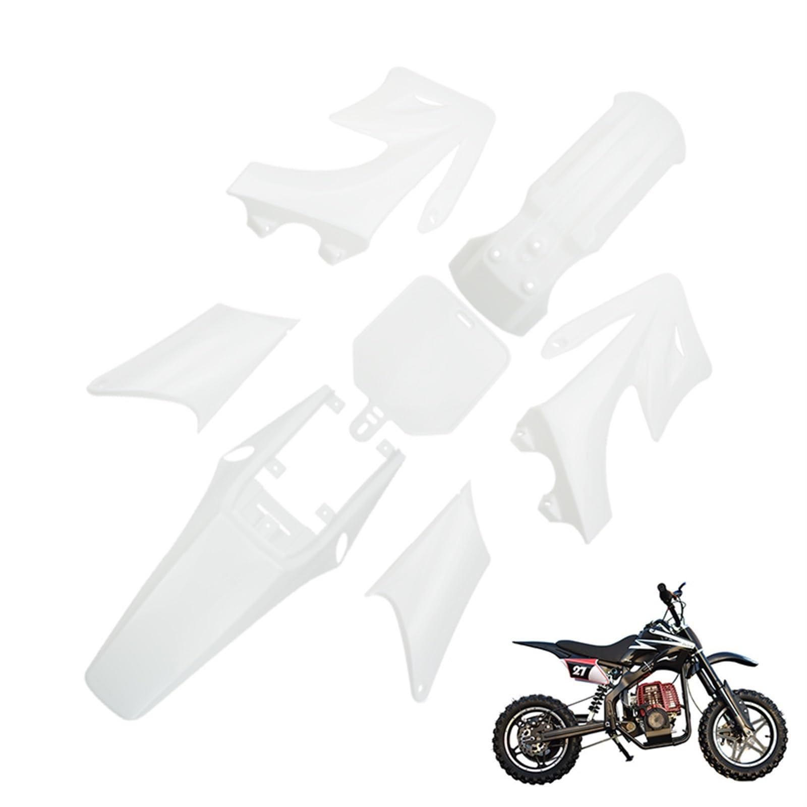 JPLZOM Off Road Motorrad Kunststoff Verkleidung Body Kits Dirt Bike Mud Set, for Apollo, Orion 110CC 125CC 150CC Zubehör Motorradverkleidungs-Kits(White) von JPLZOM