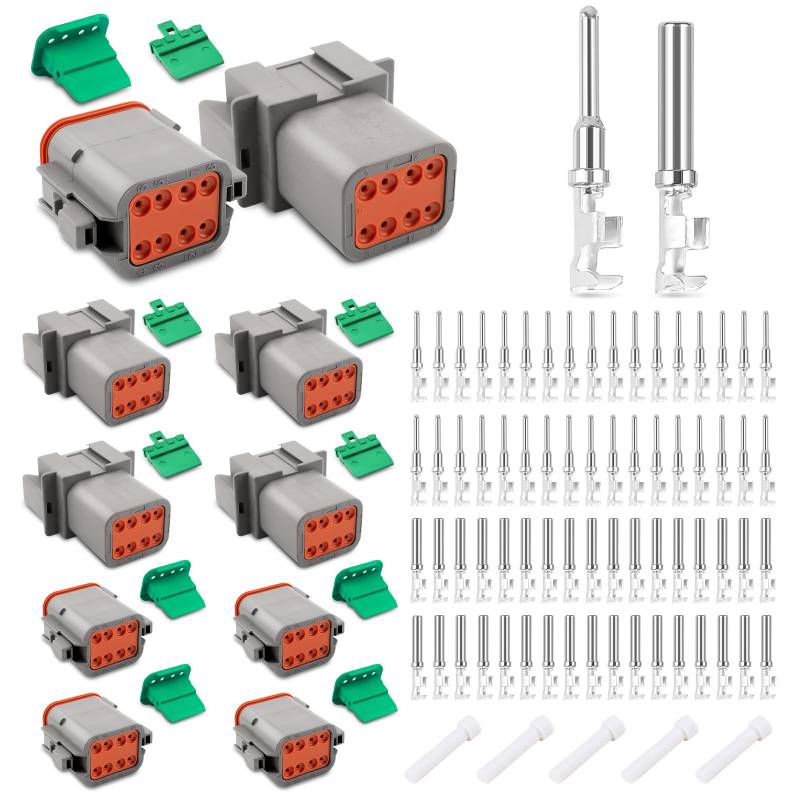 JRready 4 Sätze Deutsch Stecker Set 8 Polig Versiegelt IP68 Wasserdichter DT-Stecker-Set Grau mit Deutsch Terminal kit Wire Gauge 14-18 AWG Size 16 für Auto, Motorräder, LKW, Boots von JRready