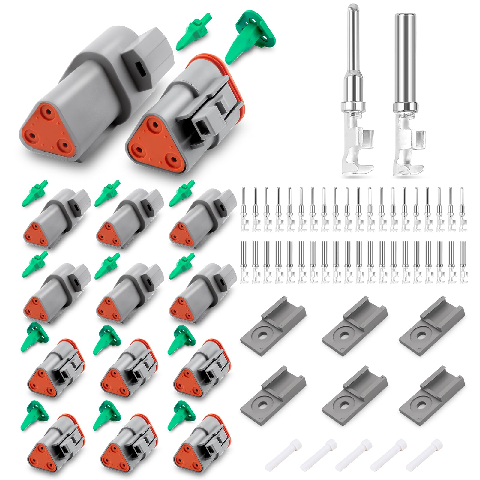 JRready DT Stecker 3 poling Deutsch Stecker 6 Sätze IP68 Wasserdichte Stecker Grau mit Deutsch Terminal kit Wire Gauge 14-18 AWG Deutsch Stecker Sortiment für Motorrad, Roller, Auto, LKW, Boote von JRready