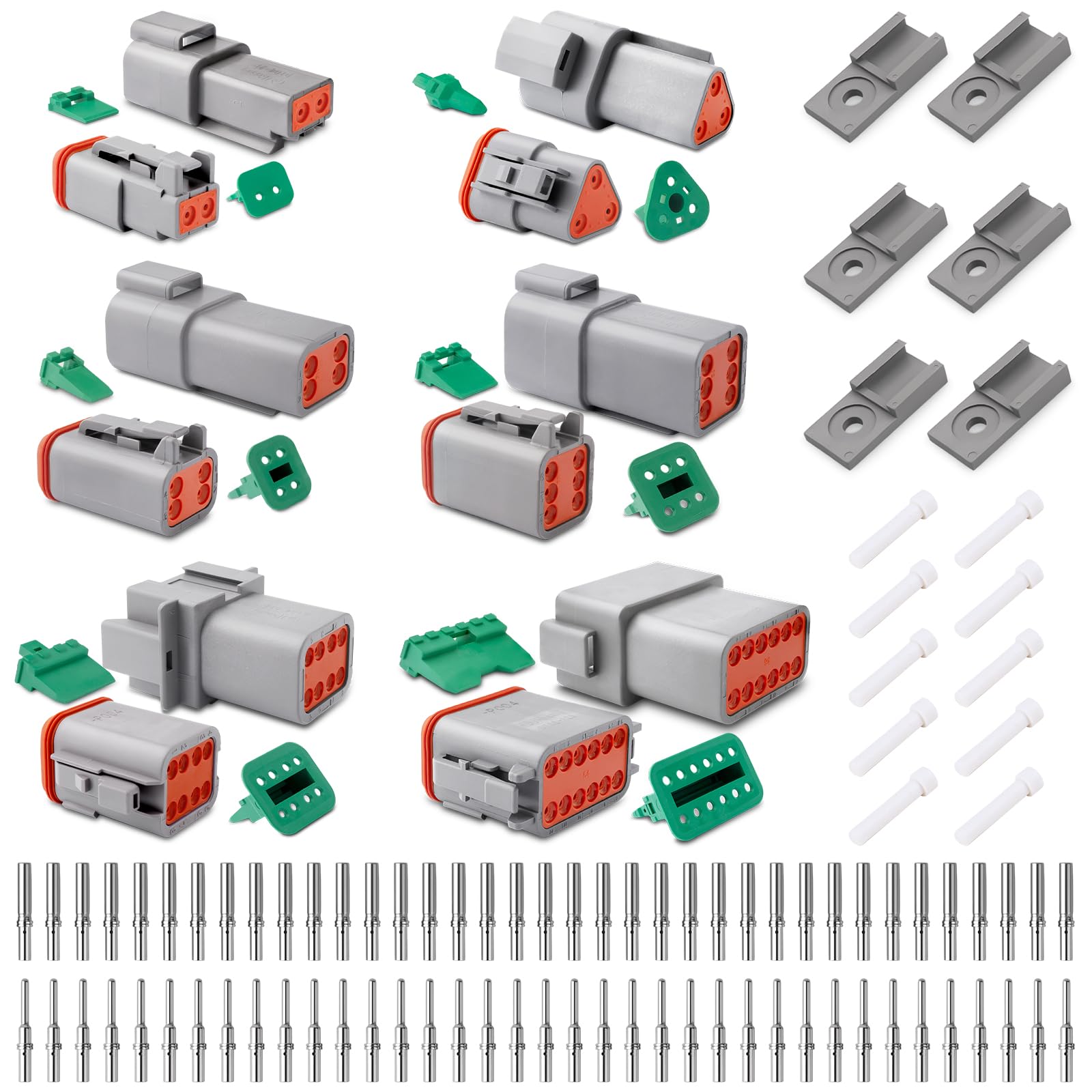 JRready DT-Stecker Set 6 Sets 2/3/4/6/8/12-poliger Deutsch Stecker Grau IP68 Wasserdicht mit Terminal Wire Gauge 16-20 AWG Deutsch Steckverbinder Sortiment für Auto LKW Motorrad Kajakboot von JRready