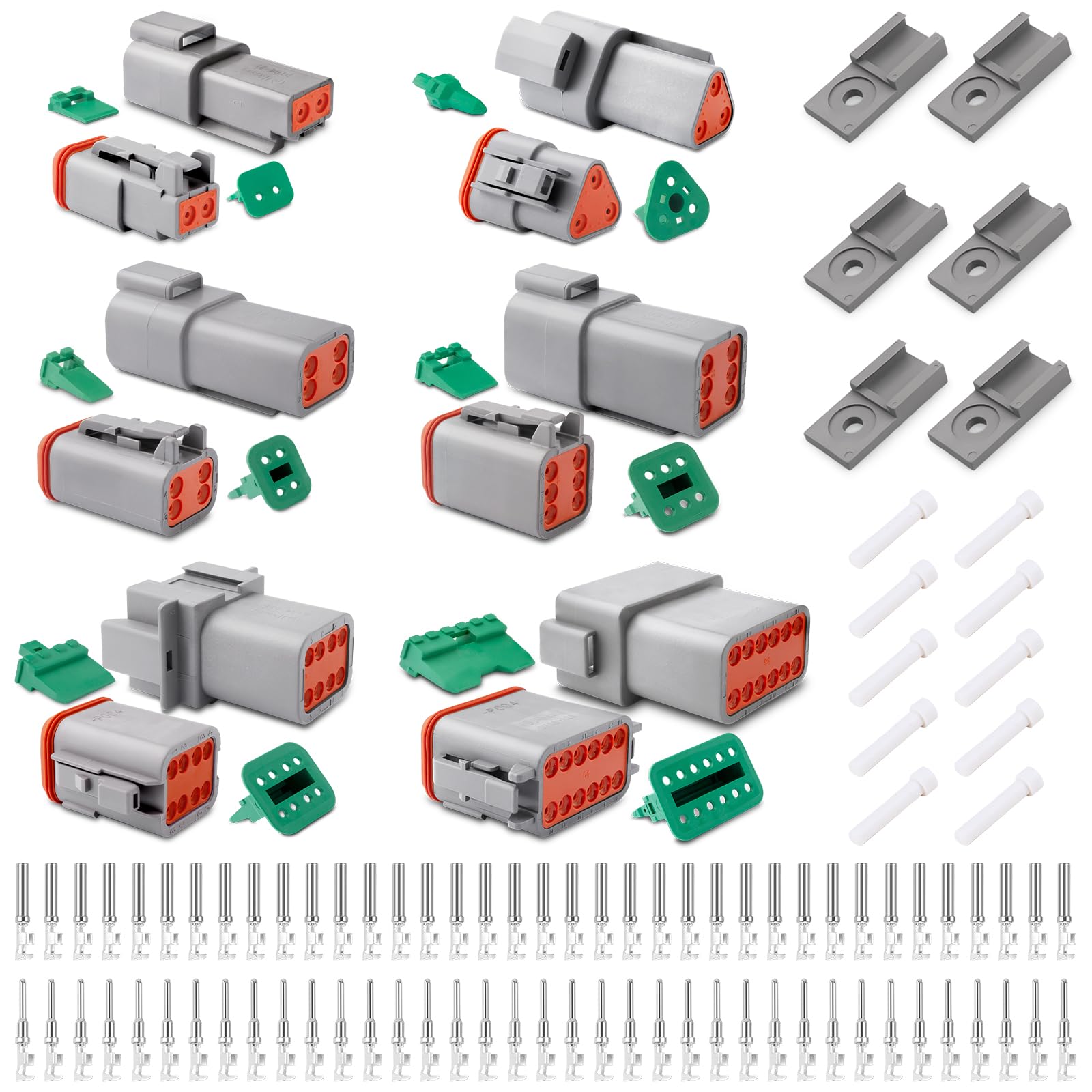 JRready DT-Stecker-Set 6 Sets DT-Stecker 2/3/4/6/8/12-polig Deutsch Steckverbinder Grau IP68 Wasserdicht mit Terminal Wire Gauge 14-18 AWG Deutsch Steckverbinder Sortiment für Auto LKW Motorrad von JRready