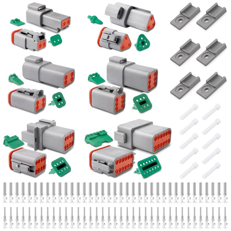 JRready DT-Stecker-Set 6 Sets DT-Stecker 2/3/4/6/8/12-polig Deutsch Steckverbinder Grau IP68 Wasserdicht mit Terminal Wire Gauge 14-18 AWG Deutsch Steckverbinder Sortiment für Auto LKW Motorrad von JRready