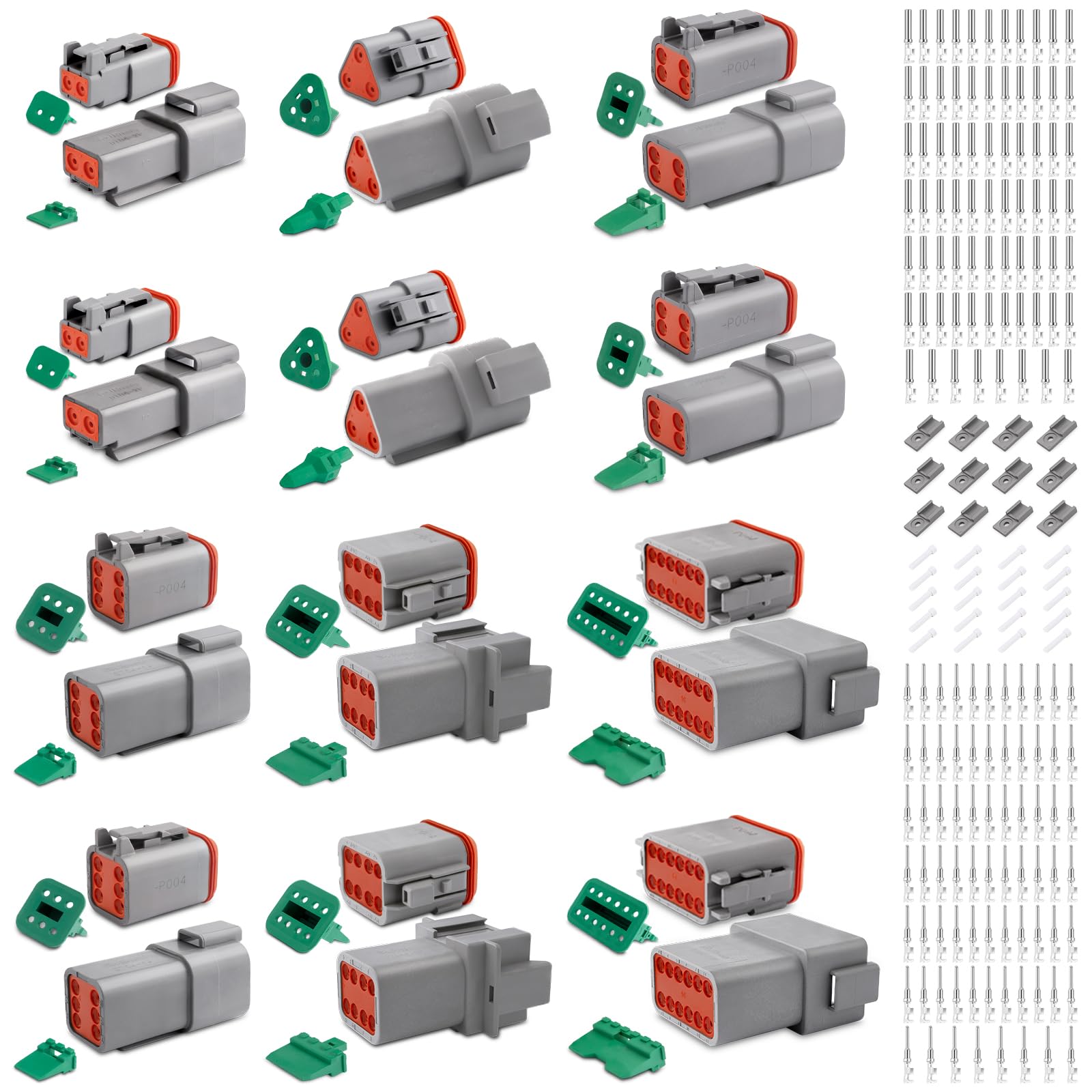 JRready Deutsch Stecker 2/3/4/6/8/12 polig DT-Stecker-Set 12 Sets Versiegelt IP68 Wasserdicht Grau Steckverbinder mit Deutsch Terminal kit Wire Gauge 14-18 AWG für Auto, Motorräder, LKW, Boots von JRready