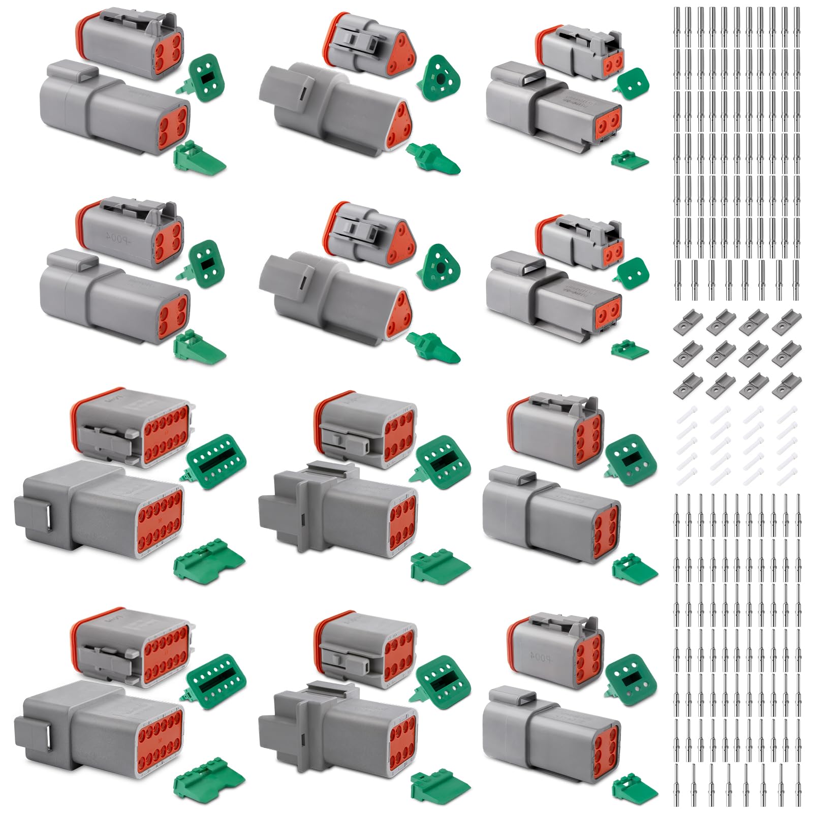 JRready Deutsch Stecker 2/3/4/6/8/12 polig DT-Stecker-Set 12 Sets Versiegelt IP68 Wasserdicht Grau Steckverbinder mit Deutsch Terminal kit Wire Gauge 16-20 AWG für Auto, Motorräder, LKW, Boots von JRready